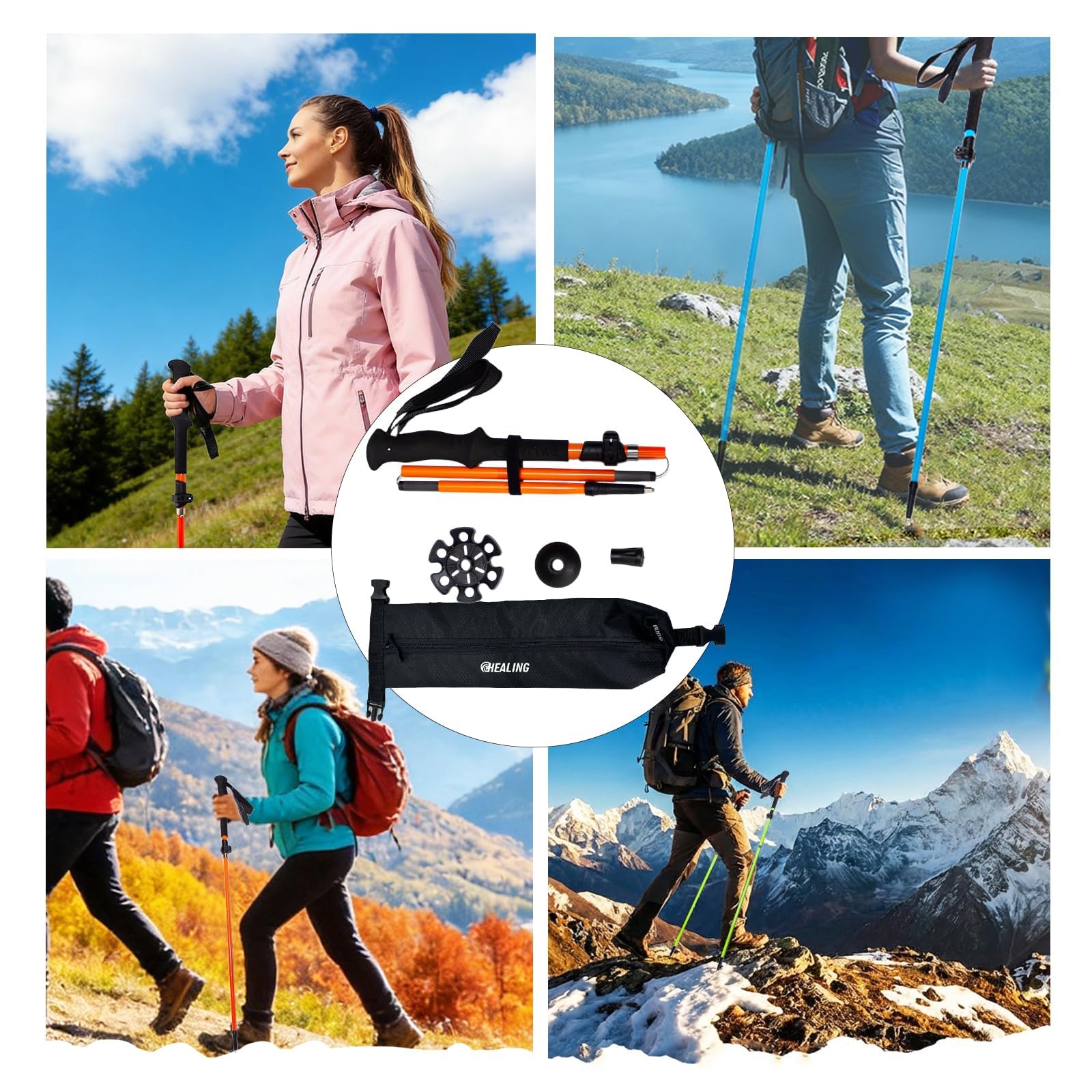 5-częściowe składane kijki trekkingowe z włókna węglowego, teleskopowe kijki turystyczne z szybkim zamkiem, składane i przenośne kijki do chodzenia z plecakiem, na kemping, wędrówki, regulowana