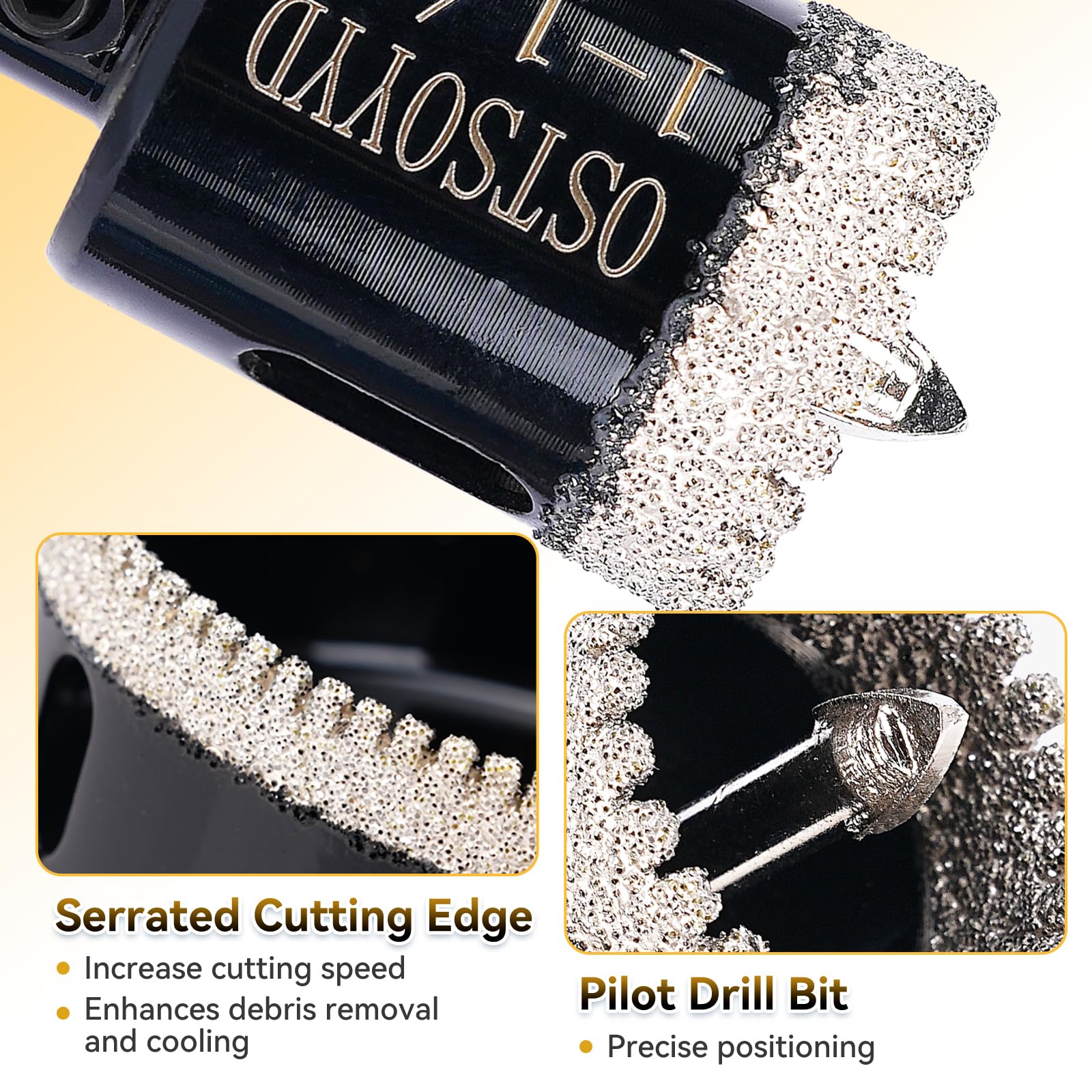 Sierra perforadora de diamante dentada con broca piloto, sierra perforadora con punta de diamante de 3 pulgadas para perforación precisa, para porcelana, azulejos, cerámica, granito, piedra, vidrio