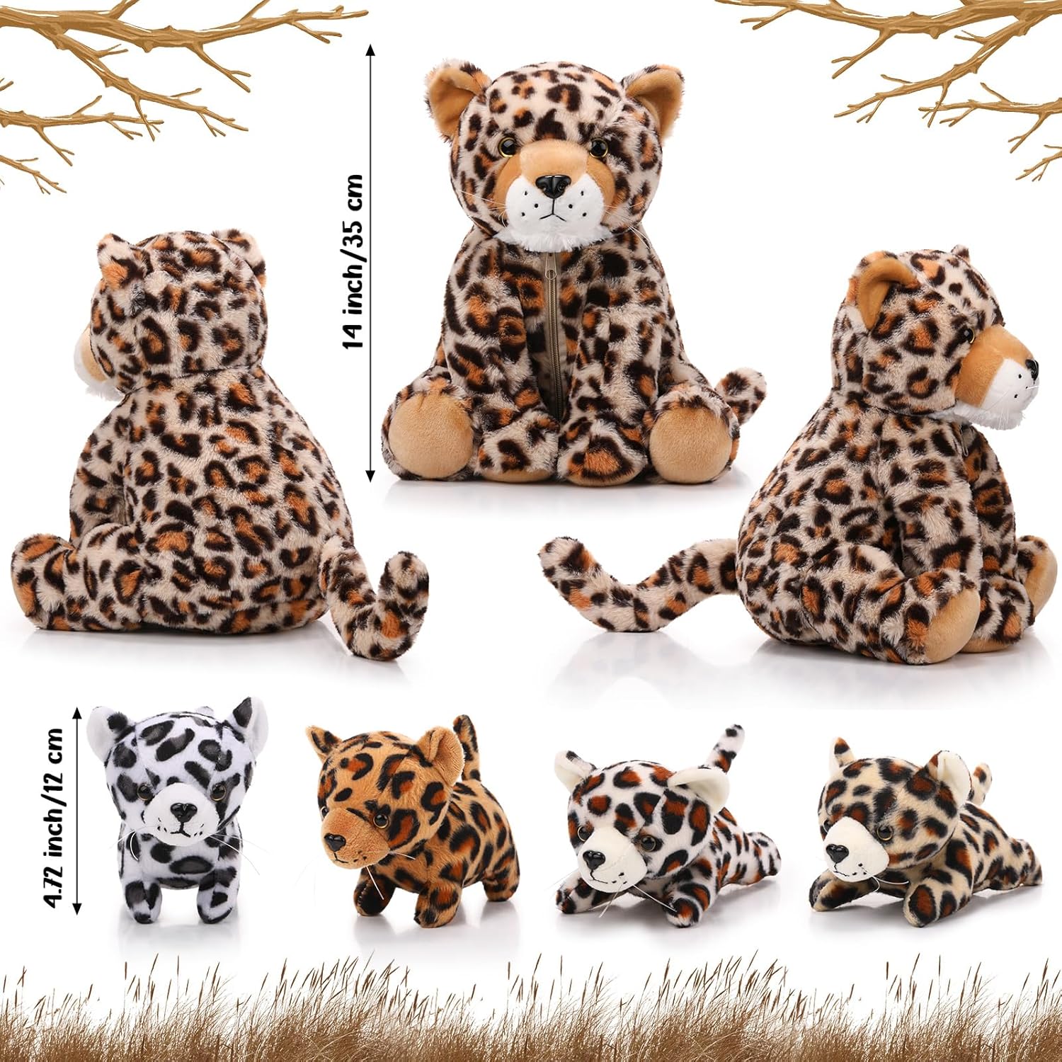 Silipull 5 Pcs Cheetah Stuffed Animals for Kids Large Mommy Cheetah Plush with 4 Baby Leopard Plush Toys in Tummy for Girls Boys Birthday Forest Party Decors(Sitting Style)