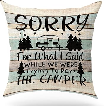 Camper Flannel Throw Pillow Case Cushion Cover, Sorry for What I Said While We were Trying to Park The Camper, Outdoor Decorative Home Decor for Sofa Couch Bedroom Office Living Room,18x18 Inches