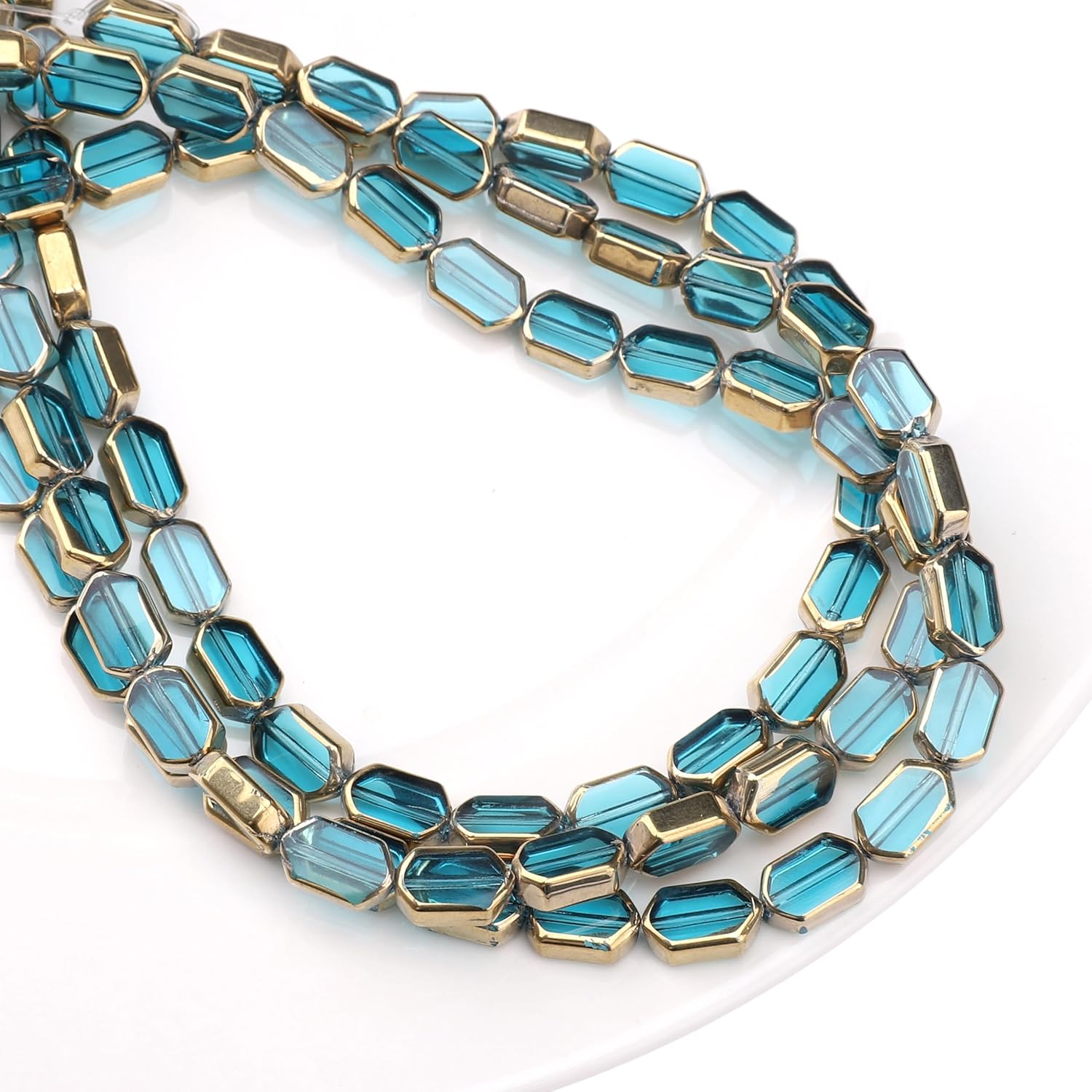 Glass Octagon Beads Lake Blue 6x9mm 28pcs Rectangle Golden Edge Crystal Loose Beads for DIY Craft Jewelry Making - Image 6