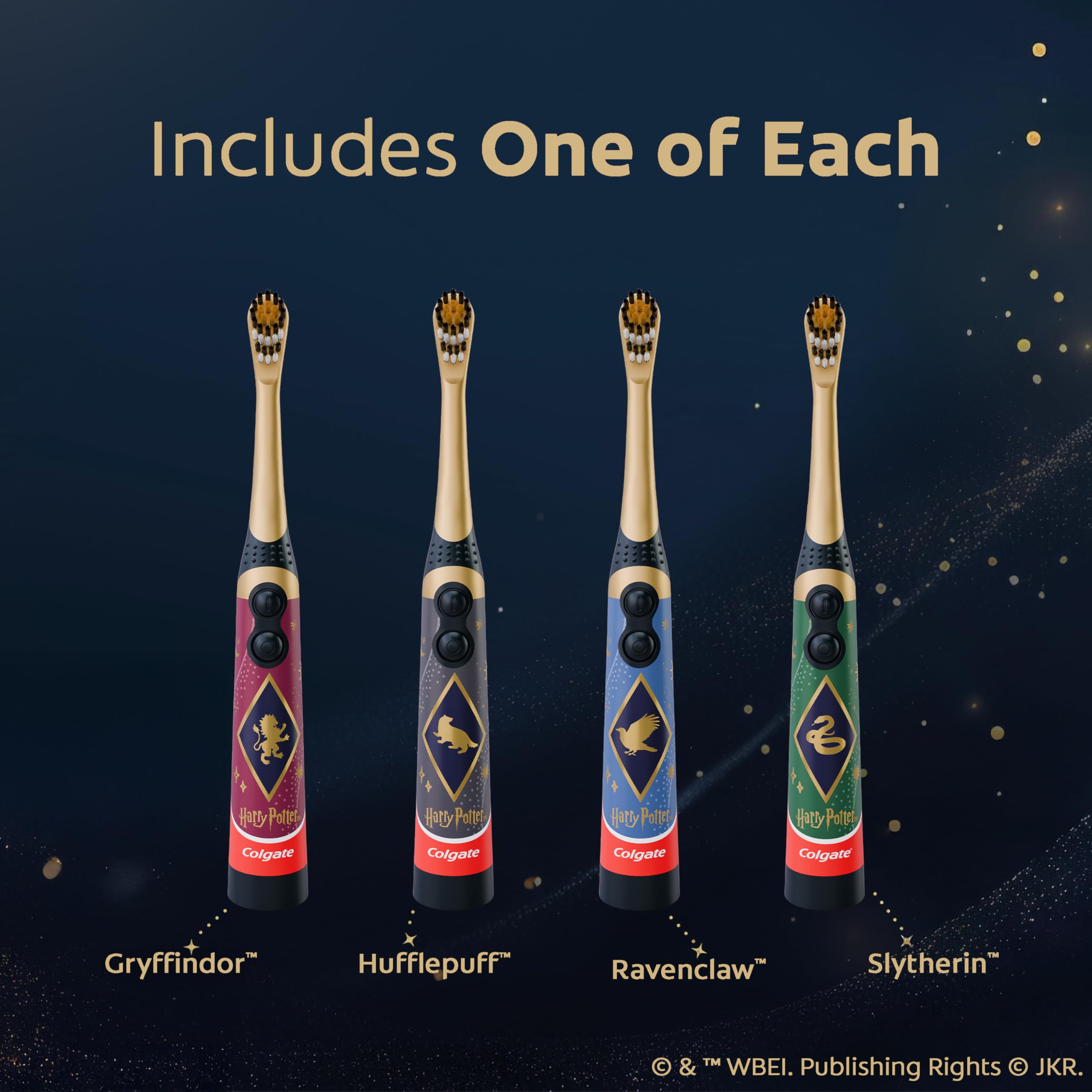 Colgate Harry Potter Kids Battery Toothbrush Multipack, Extra Soft Kids Vibrating Toothbrush, AA Batteries Included, 4 Pack, for Witches and Wizards Ages 3 and Older, Lay Flat Design - 4
