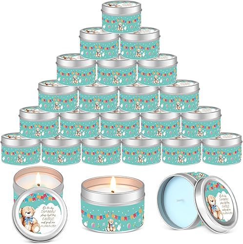 Threlaco 24 velas de fiesta de baby shower, regalos para niños, velas aromáticas azules para revelación de género, velas aromáticas Send Me A Warm