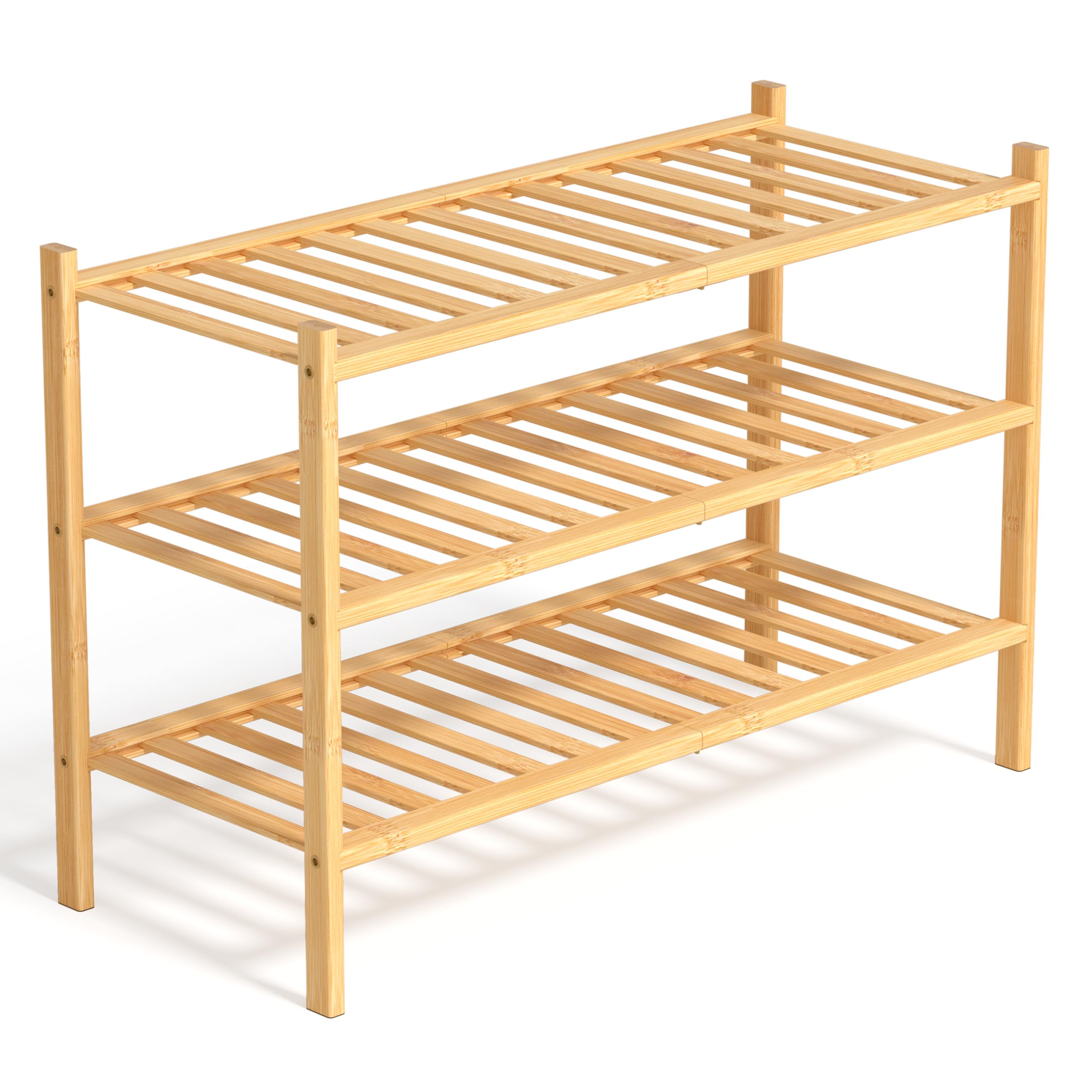 Scarpiera in bambù con organizer a 3 ripiani, per ingresso e soggiorno, in legno, per corridoio e porta d'ingresso, lunghezza 90 cm