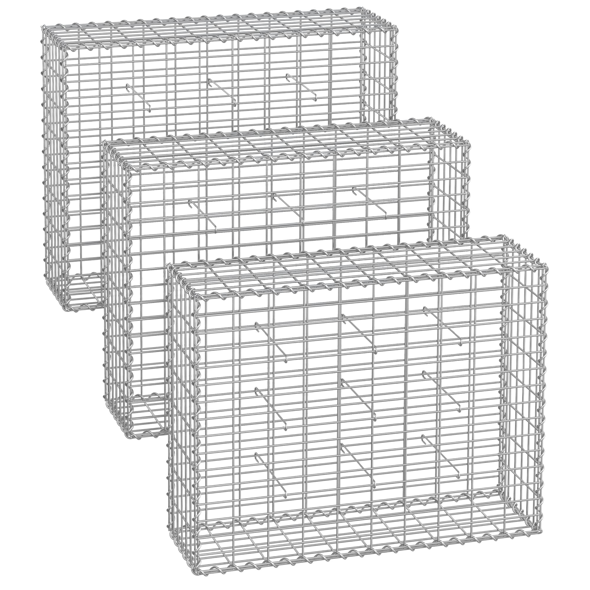 SONGMICS Gabion Baskets, Metal Gabion Cages with 5 x 10 cm Mesh for Stones, Galvanised, Garden Decor Wall Partition, 100 x 80 x 30 cm, Set of 3, Silver GGB383V1
