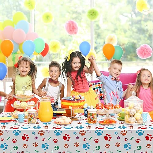 Miniatura 3 de Tegeme Mantel de plástico desechable con estampado de patas de cachorro, 3 unidades, 54 x 108 pulgadas, funda de mesa con estampado de patas de
