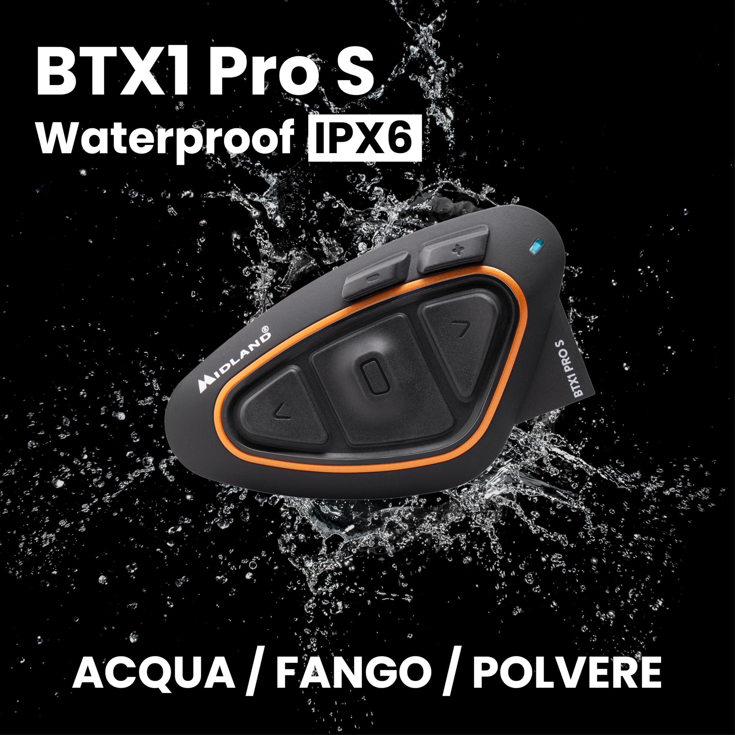Midland BTX1 Pro Twin C1230.16, Interfono Moto Bluetooth Doppio, Auricolari Casco Impermeabili IPX6, Cancellazione del Rumore, Moto a Moto, Batteria 23h, Portata 300 m, Web Radio via App.