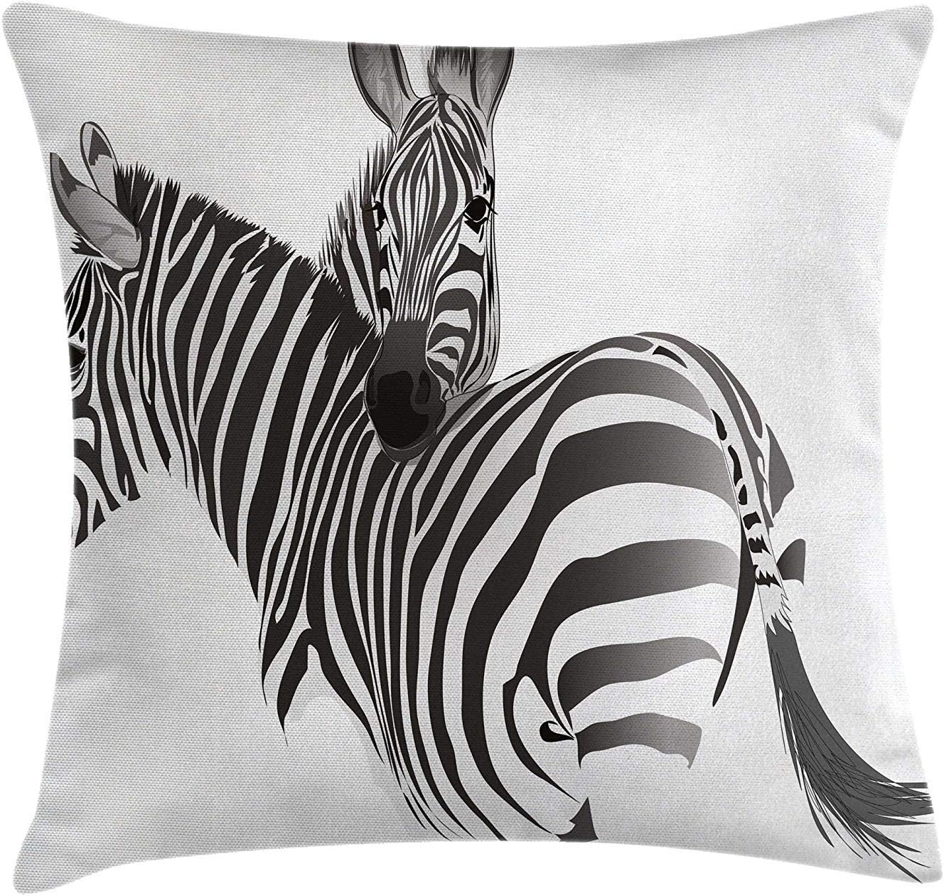 XIAOYI Zebra Throw Pillow Cushion Cover by, African Animals Cute Couple Safari Theme Savannah Jungle Camouflage Zoo Exotic Horse, Decorative Square Accent Pillow Case, 18 X 18 Inches, Black White