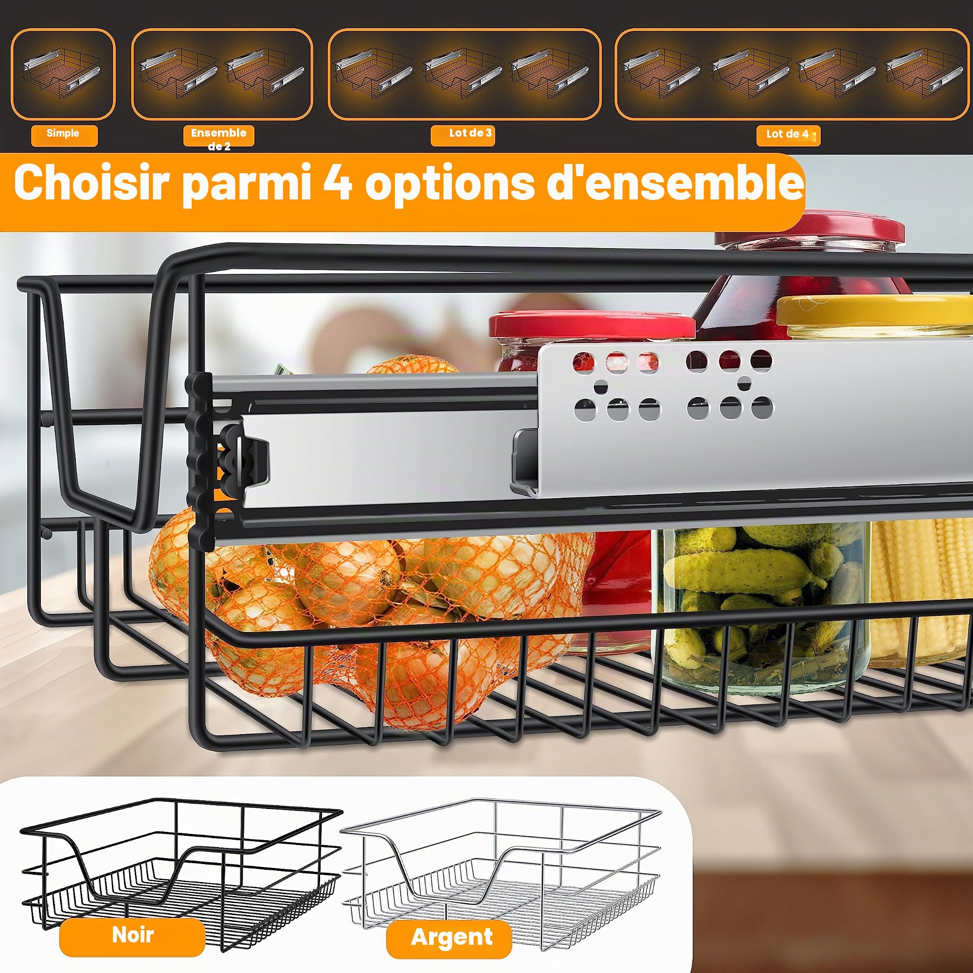 KESSER® tiroir télescopique, tiroir cuisine, armoire de cuisine, panier extensible, entièrement extensible