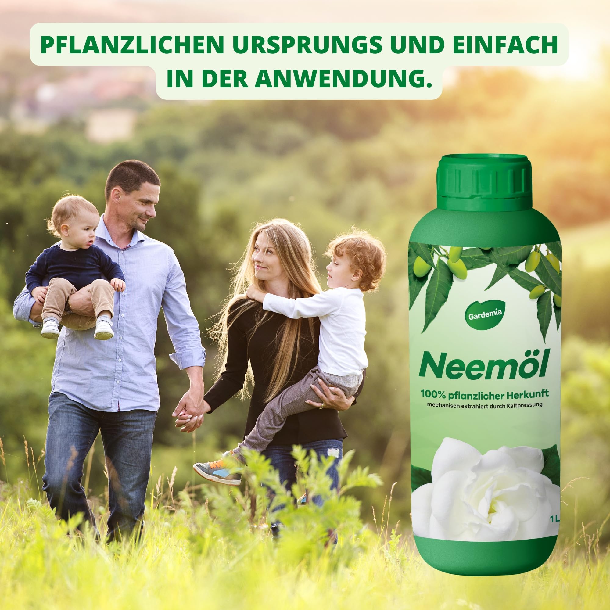 Gardemia Neemöl mit Emulgator 1L mit Wasser mischbar 100% pflanzlichen Ursprungs mechanisch durch Kaltpressung der Früchte des Neembaums extrahiert