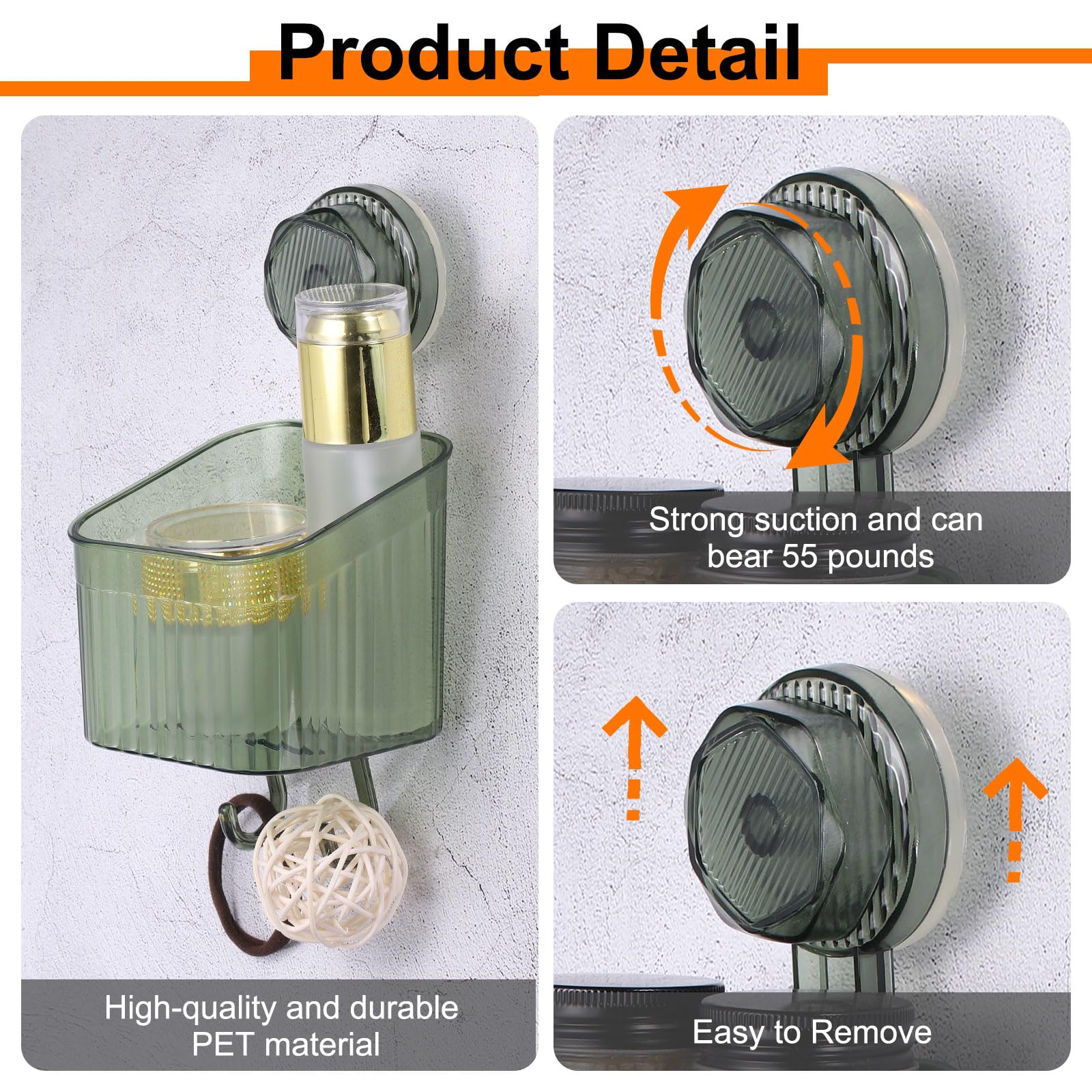 QUARKZMAN 3 Piezas Estante Ducha con Ventosas Y Ganchos Transparente | 1 Set, Organizador Ducha Con Ventosas Estante Pared Dispensador Estante Almacenamiento, Para Baño Cocina