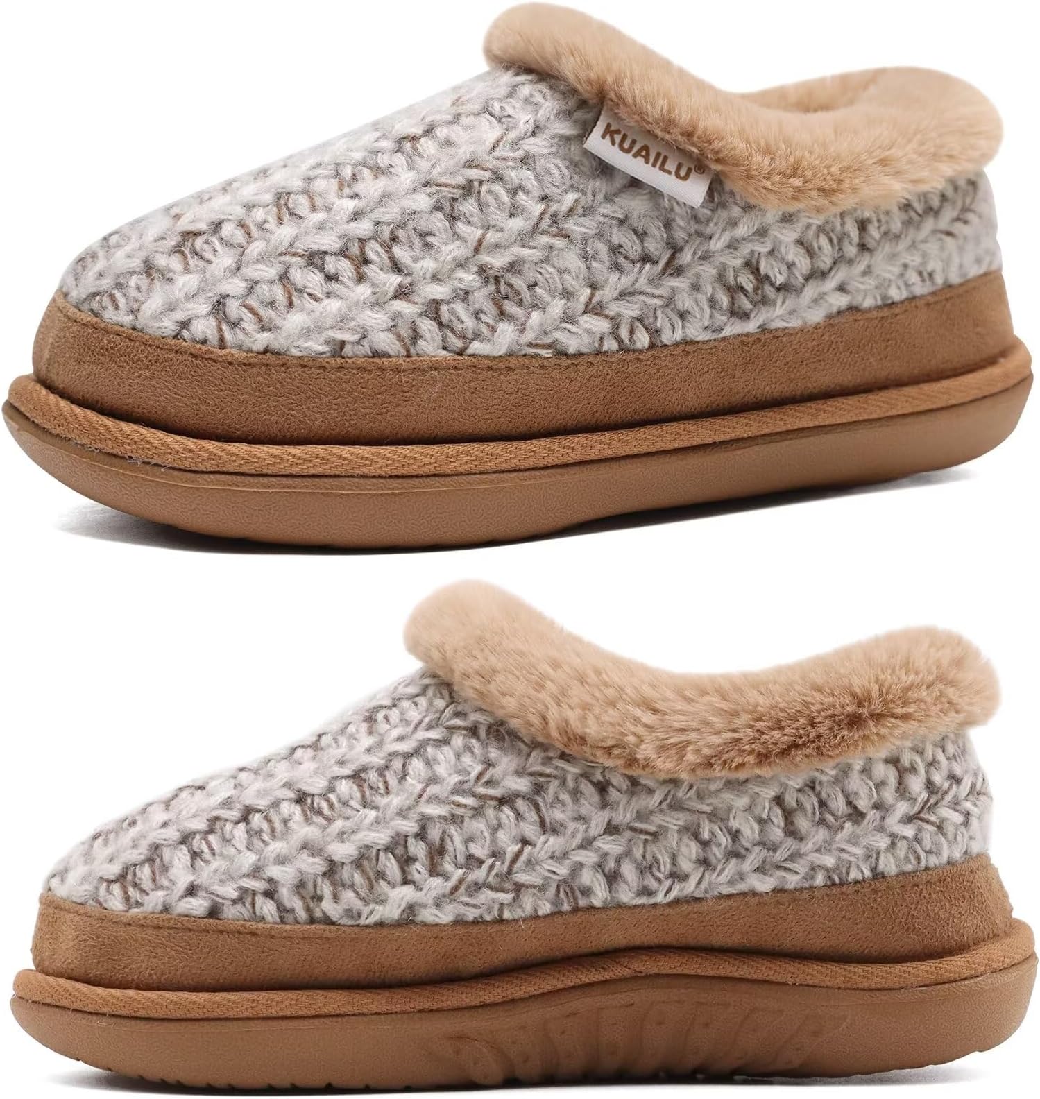 KuaiLuWomens House Slippers Comfortable Memory Foam Knit Slipper Orthotic Plantar Fasciitis Arch Support Indoor Outdoor Hard Sole