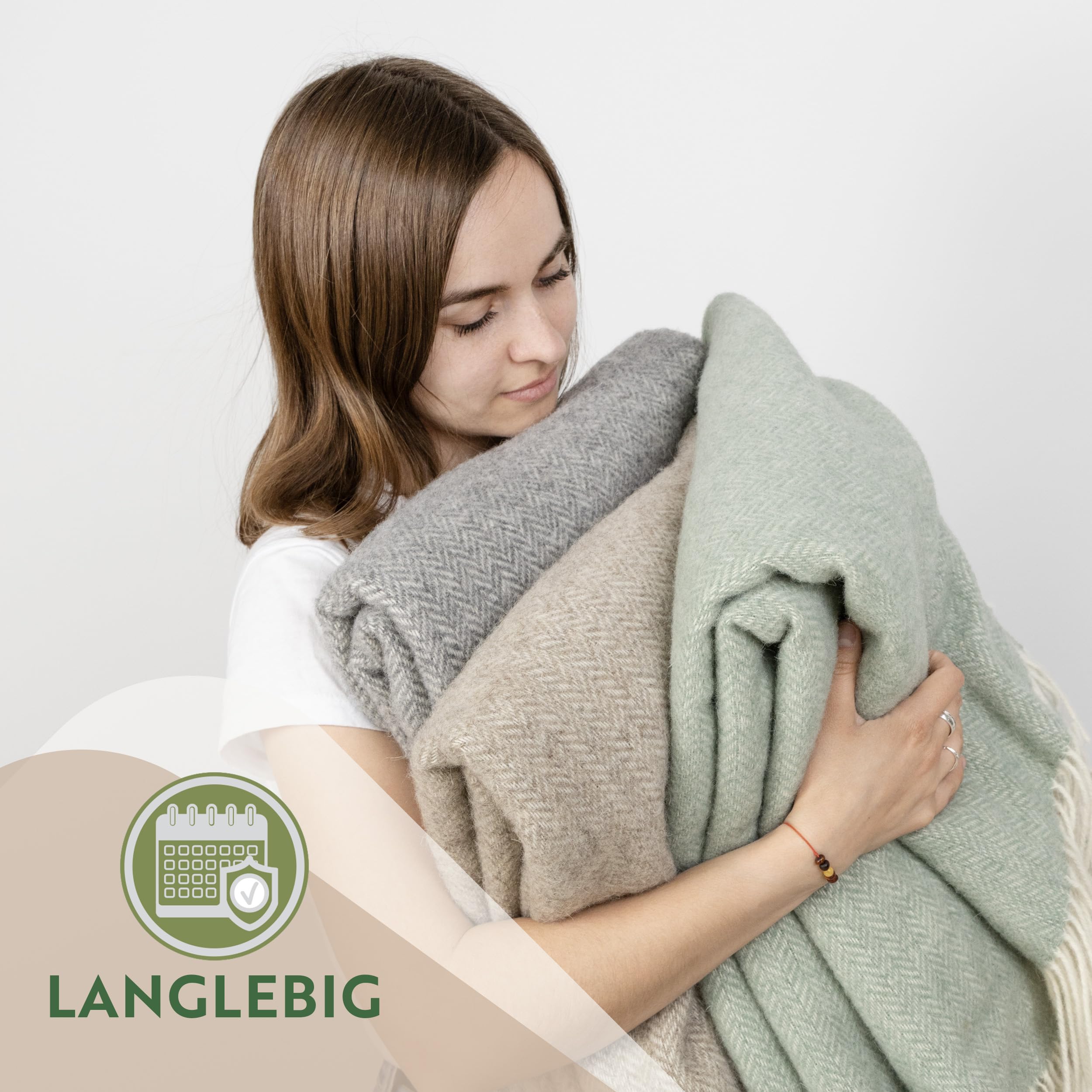 Nostra Zelandia 100% Reine Wolldecke – Warme, atmungsaktive und leichte Wolldecke für Sofa, Bett und Outdoor-Bereich, temperaturregulierender Komfort mit Fransen (Natürlich)
