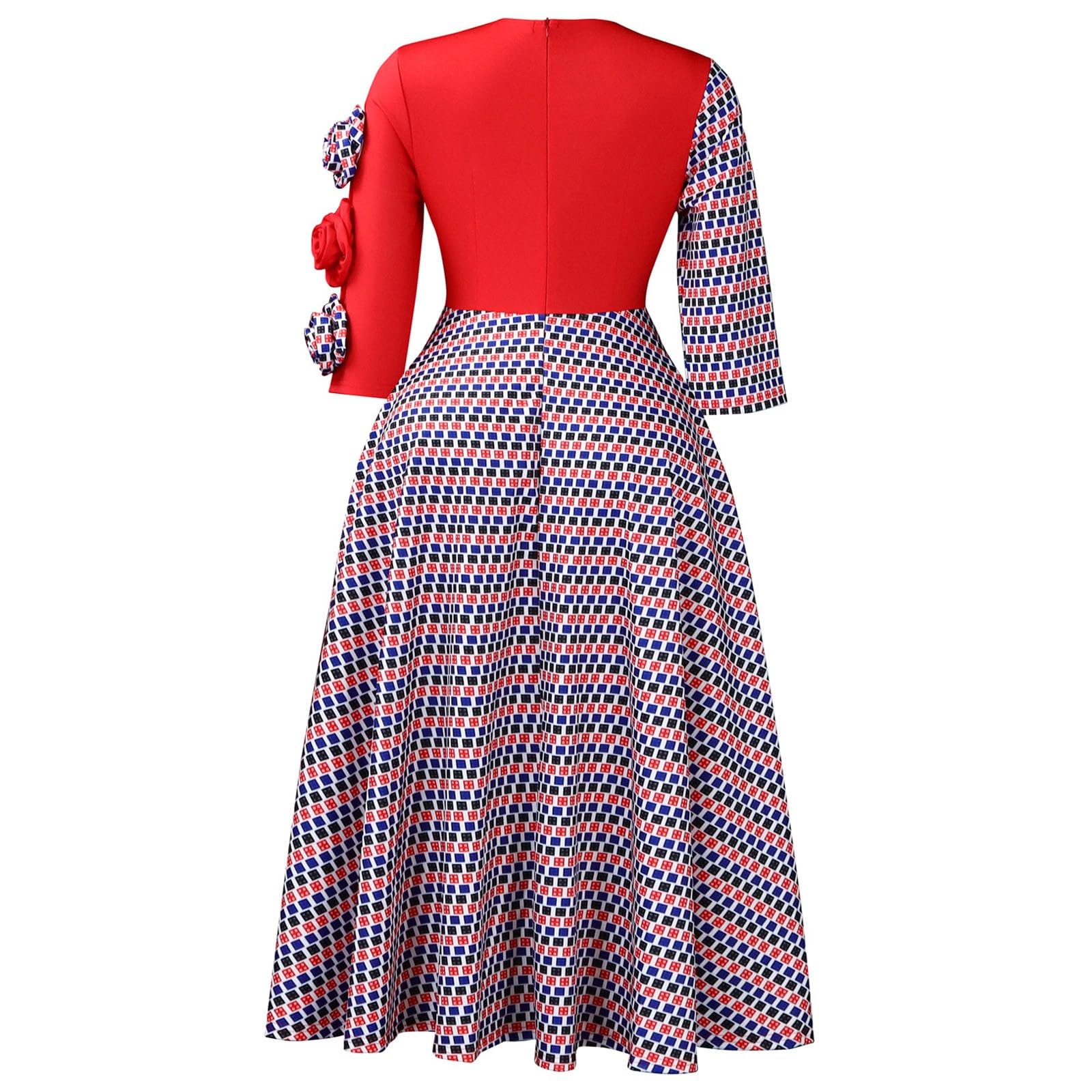 Générique Robe Africaine Patchwork élégante et Tendance pour Femme avec col Rond et Manches Trois-Quarts