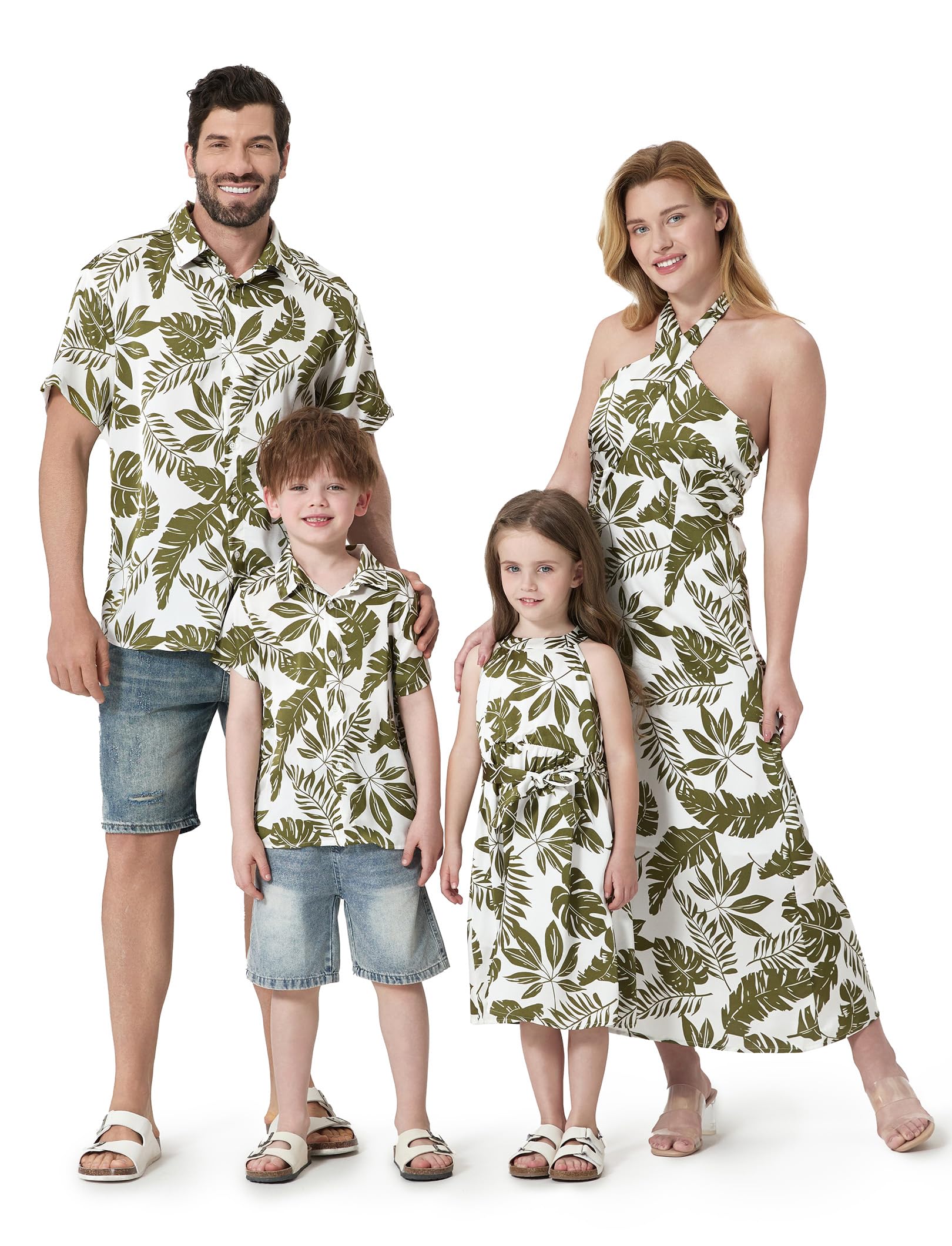 PATPAT Family Matching Summer Outfits, Hawaiian Vacation Women Beach Dress, Girls Sundress, Men and Boys Button Down Shirt
