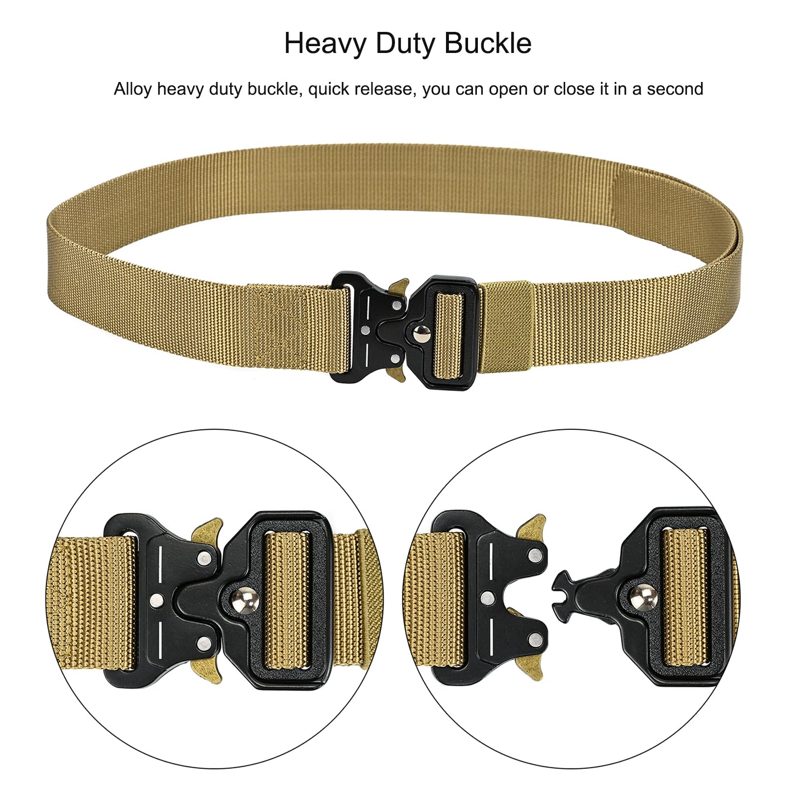 LUUFAN Juego de cinturón táctico militar, cinturón de trabajo nailon ajustable con hebilla de metal resistente para actividades al aire libre (colores caqui y)