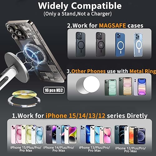 Miniatura 2 de Soporte magnético para teléfono para escritorio, soporte magnético plegable y ajustable con almohadilla antideslizante para escritorio, hogar,