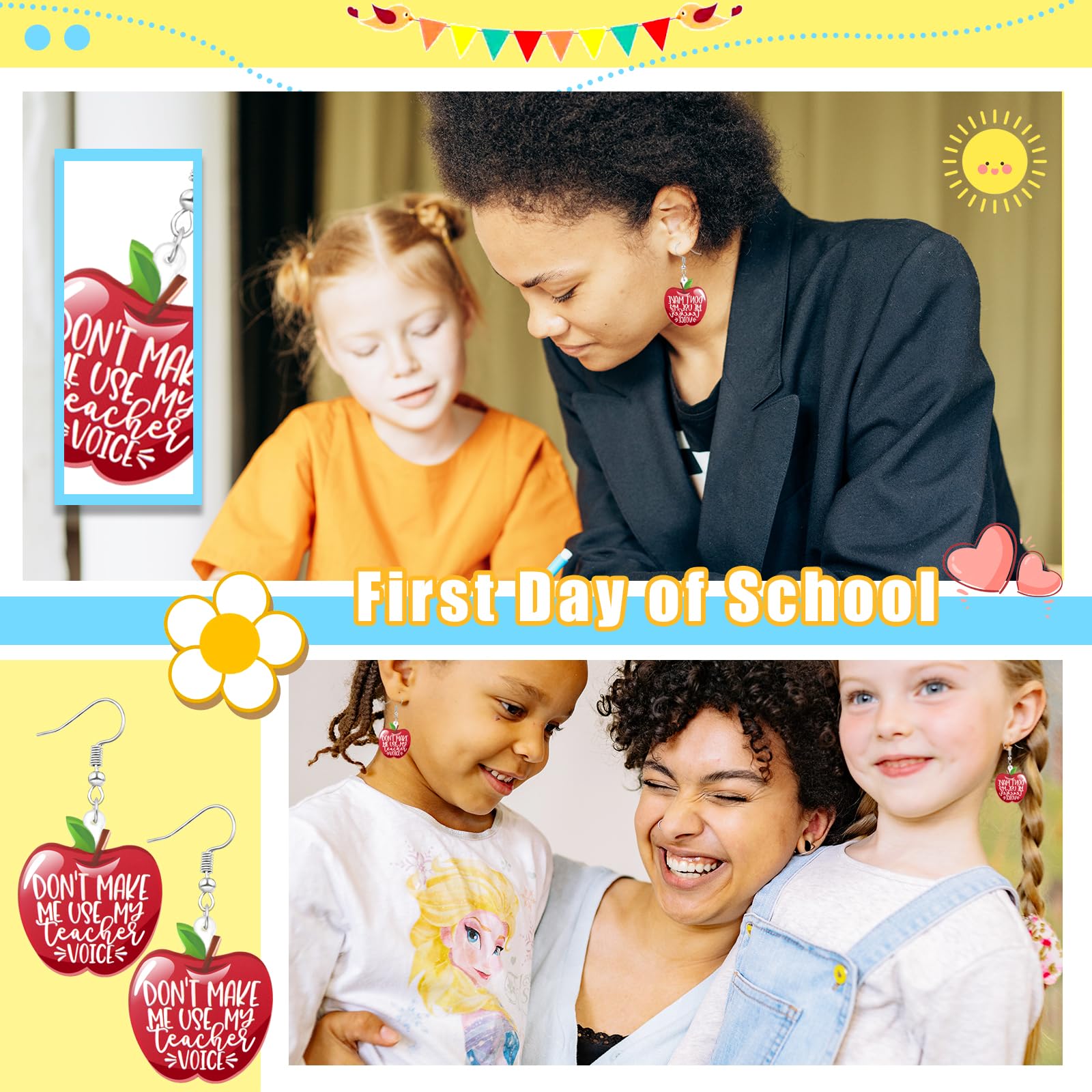 Skyfun Glitter Teacher Earrings – Acrylic Dangling Number & Letter Earrings For Back To School & Appreciation Gifts