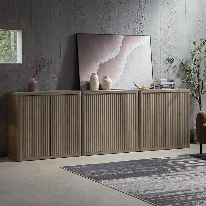 SICOTAS Buffet Cabinet with Storage Sideboard Accent Modern Credenza with Doors & Shelves Fluted 103.8" Tall Media Console Mid Century Coffee Bar Table for Living Room Kitchen Dining Room Hallway