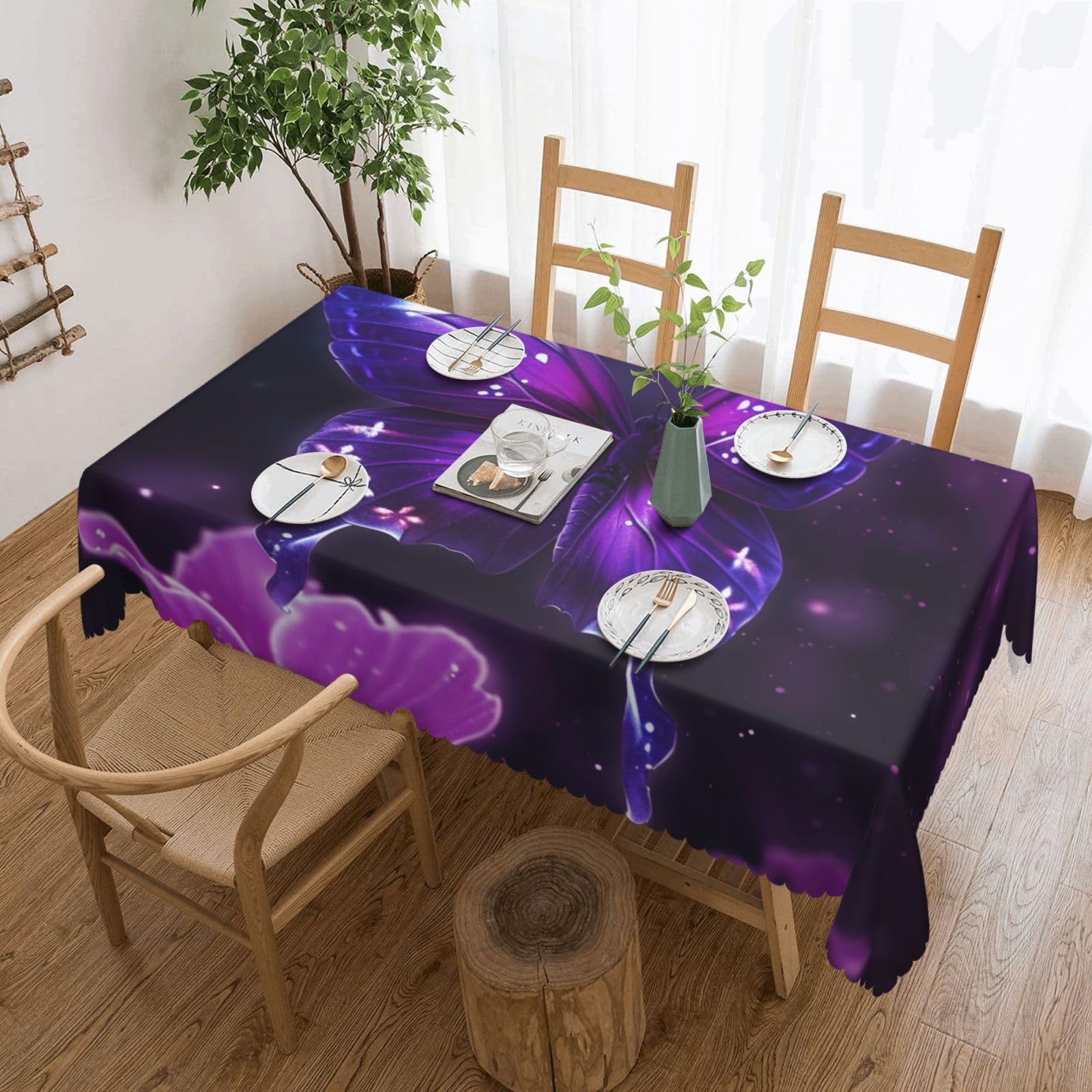 WPKJU Butterfly Printed Rectangle Tablecloth 72x54 Inch with Lace Trim, Water-Resistant Washable Table Cover for Farmhouse Weddings, Outdoor Picnics & Holiday Dining