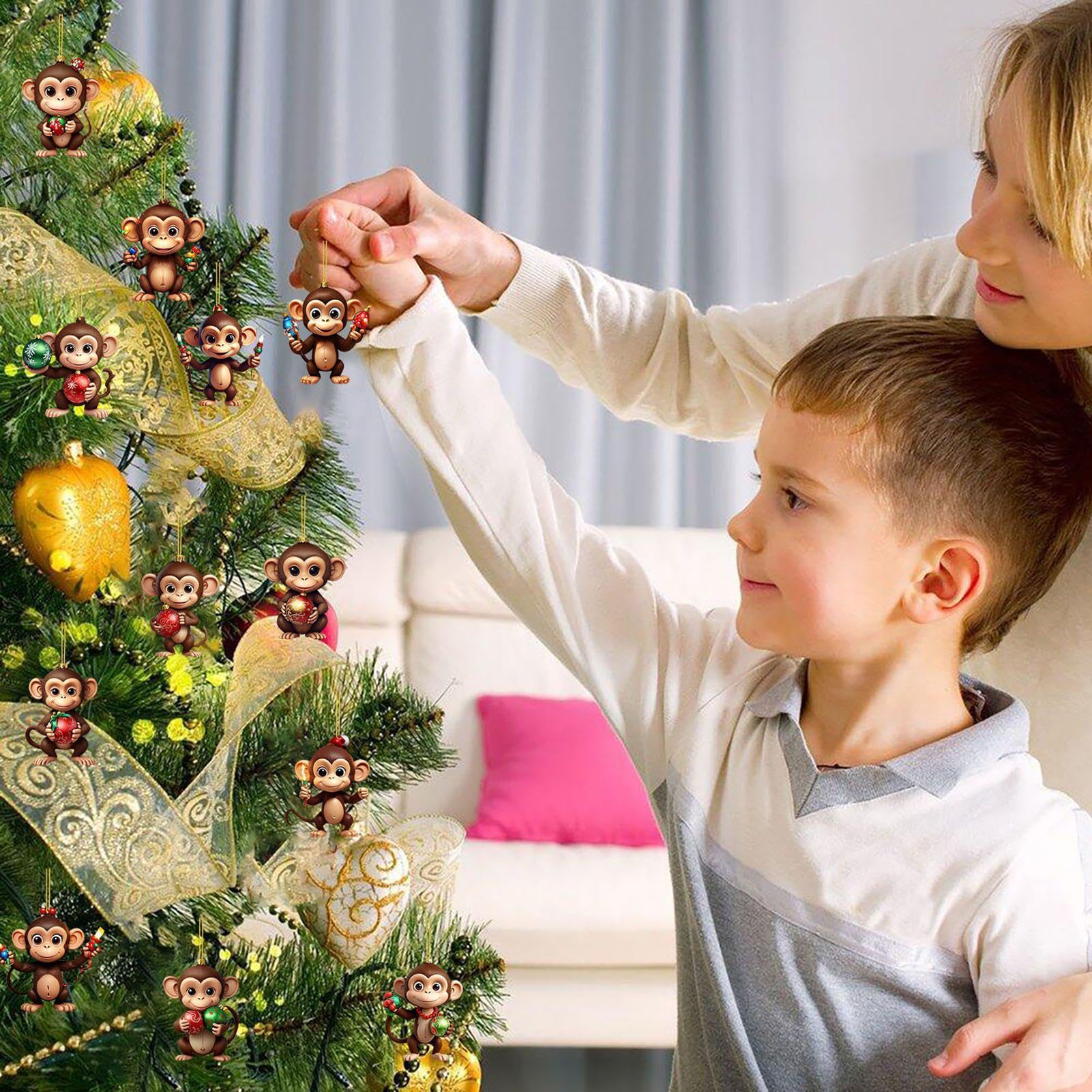 Calendrier De L'Avent Singe De Noël 2024 – 24 Portes Surprises, Papier Acrylique, Pendentifs 3 Cm – Décoration Festive, Cadeau Familial