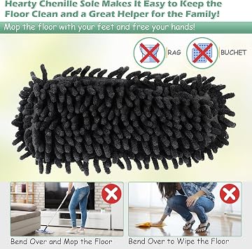 Detachable Microfiber Mop Slippers Floor Dust Cleaning for House | Women 7-10/Men 5-8, Cow Pattern, Washable Non Slip Mopping Slippers for Kitchen Bedroom