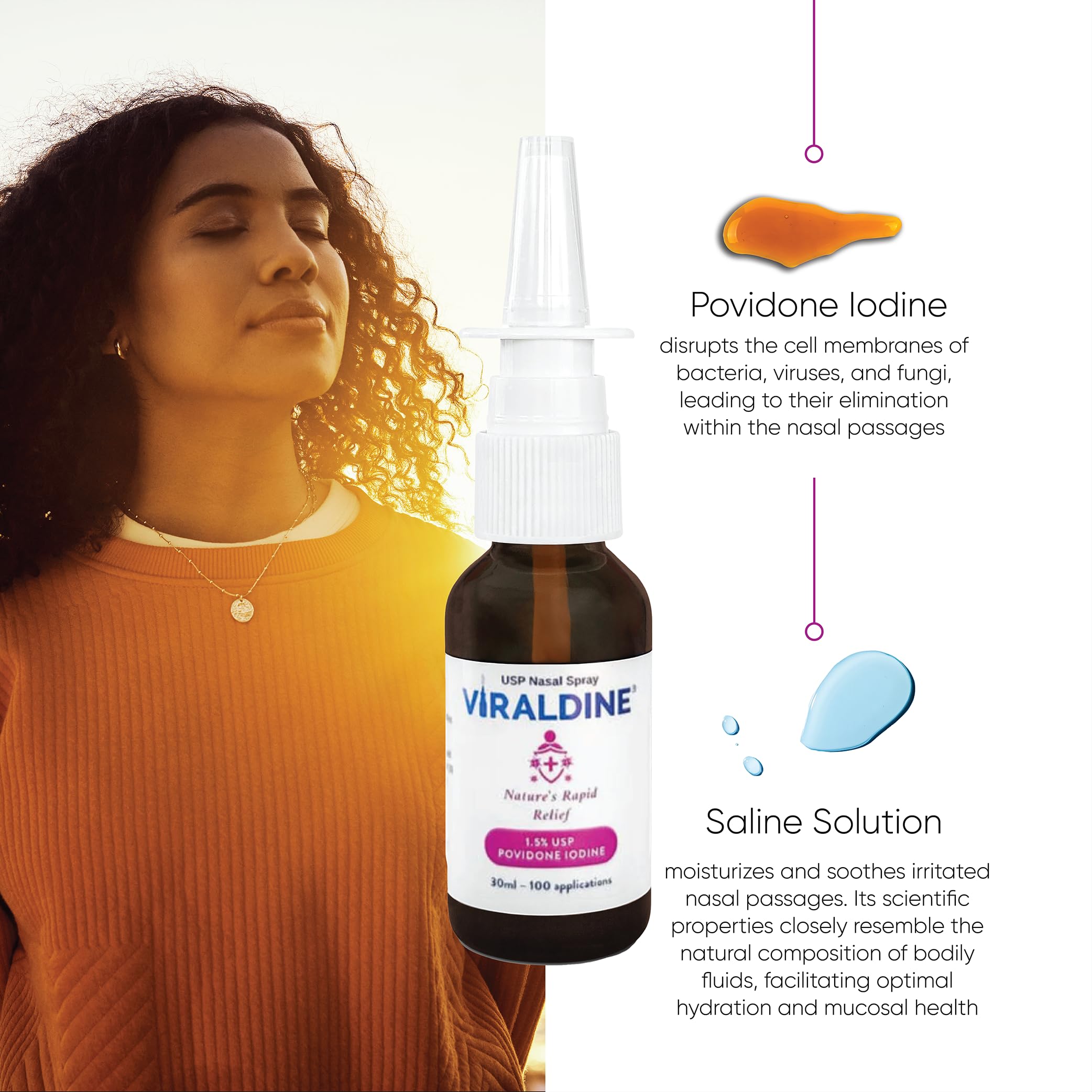 VIRALDINE 1.5% Povidone-Iodine Nasal Spray, Max-Strength Sinus Relief, 30ml — Amazon image 4