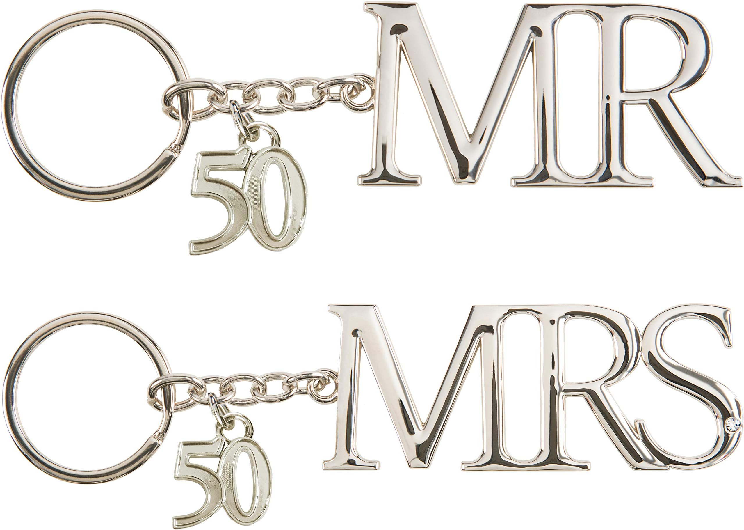 Pavilion Gift Company Mrs 50th Key Chain Set of 2, Silver