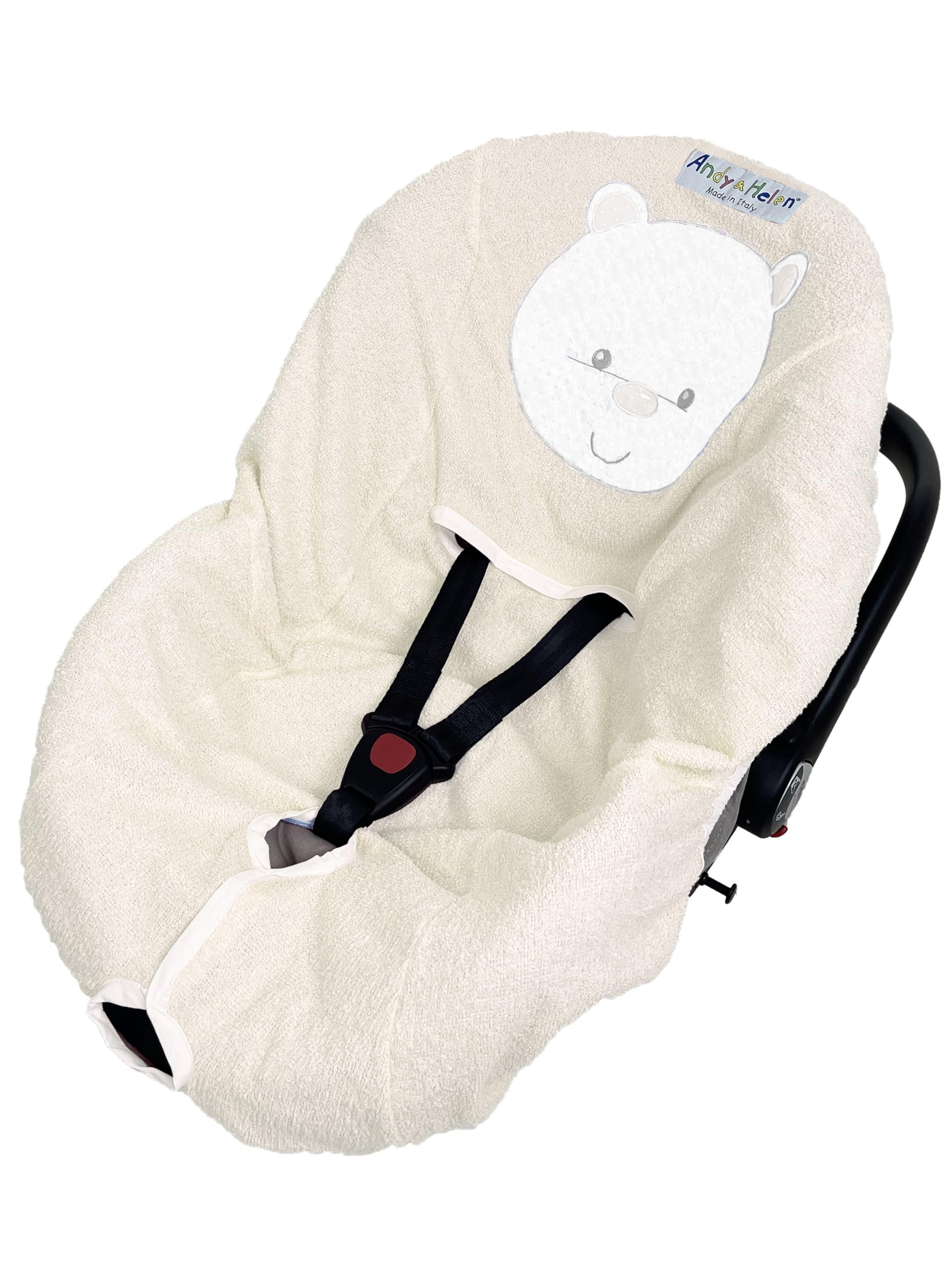 Andy & Helen Embroidered Terry Cloth Car Seat Cover - Practical and Comfortable to Fit Thanks to Elasticated Corners - Adheres to All Standard Size Baby Seats - Cream