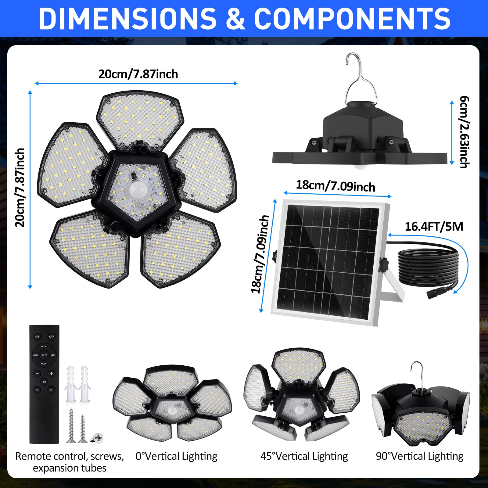 NATPOW Lámparas Colgantes Solares Exterior con Sensor Movimiento, Luz Solar Exterior con Mando Distancia, Lámpara Colgante Interior, 4 Brillo,Temporizador, Cable 5m para Casa Jardín Garaje Balcón