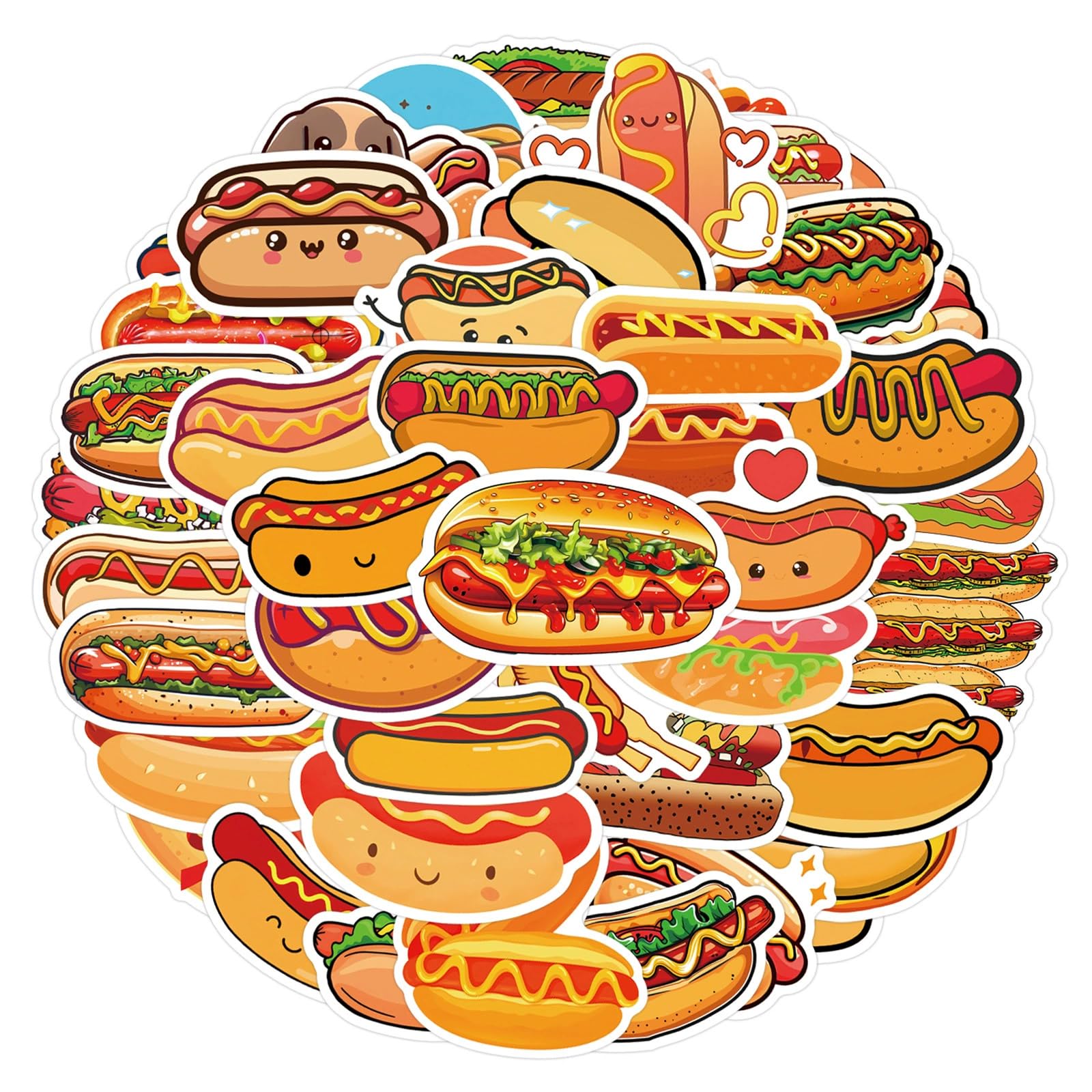 55Pcs Hot Dog Stickers for Water Bottles Laptop,Hot Dogs Party Decorations,Foods Party Favors,Vinyl Waterproof Decals for Suitcase Skateboard Guitar, Gifts for Women & Men (Hot Dog)
