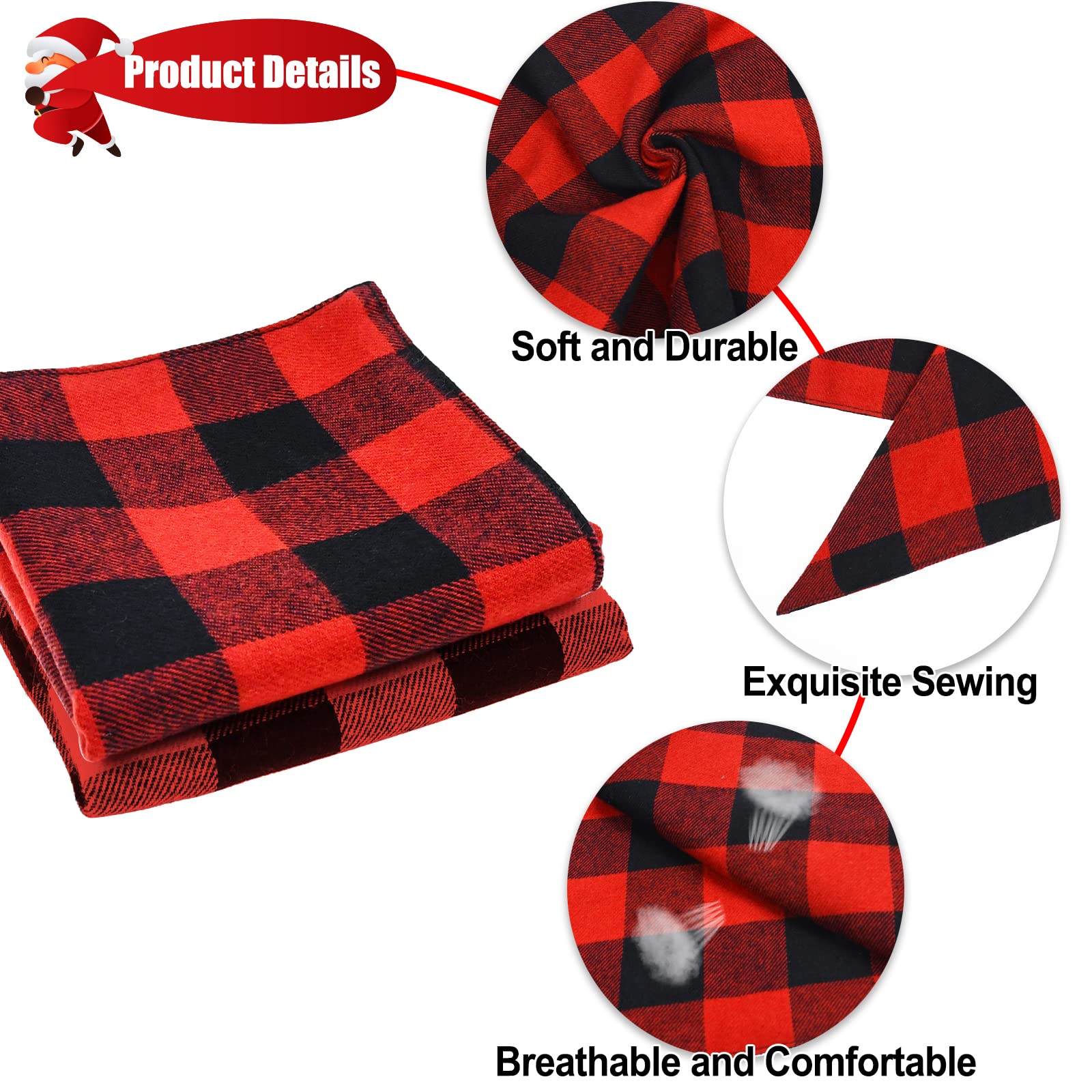2 Weihnachts-Bandanas Für Hunde – Karierte Halstücher Aus Baumwolle, 65 Cm Halsumfang