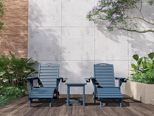 Miniatura 2 de Juego de 2 sillas plegables Adirondack con otomana retráctil, sillas Adirondack de plástico con 2 portavasos, silla de patio resistente a la