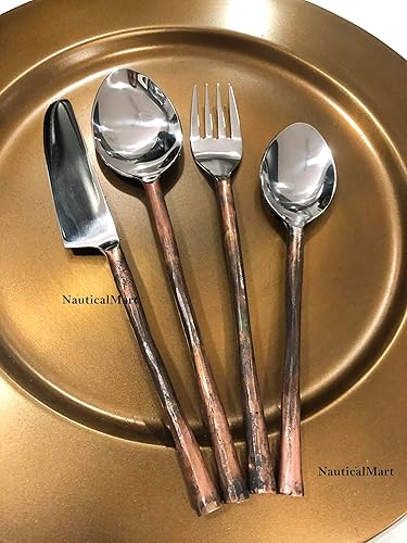 Miniatura 4 de NauticalMart Juego de cubiertos de plata con tallo de madera, cubiertos de acero inoxidable, utensilios medievales, decoración de mesa
