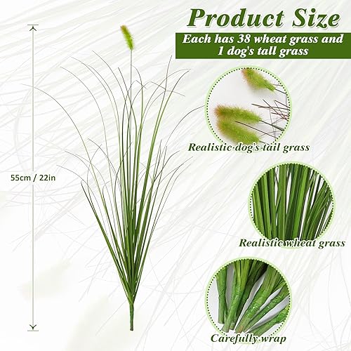 Miniatura 6 de Plantas de césped artificial para exteriores, 20 arbustos falsos, espadañas de hierba de trigo de 22 pulgadas de alto, tallos de vegetación