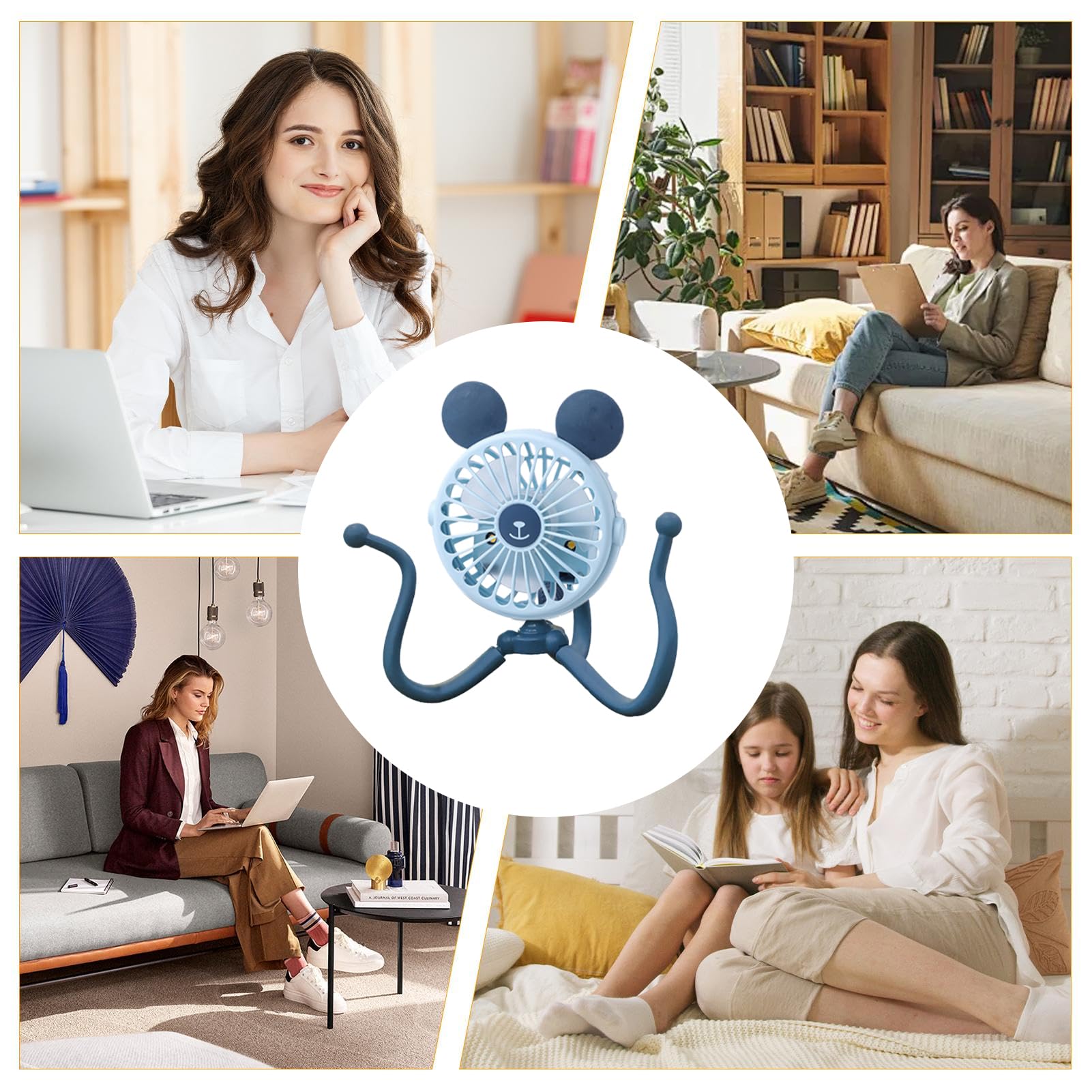 Ventilatore Portatile A Forma Di Polipo - Ricaricabile Con Treppiede Flessibile - Per Passeggino, Letto, Scrivania - 3 Velocità - Foto 4