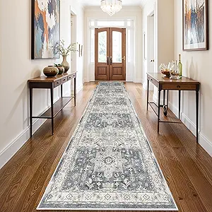 Washable Hallway Runner Rug 3x14: Soft Kitchen Rug Non Slip Rug Runner with Rubber Backing for Living Room Bedroom Bathroom Non Shedding Farmhouse Carpet Runner Rug (Grey, 3X14)