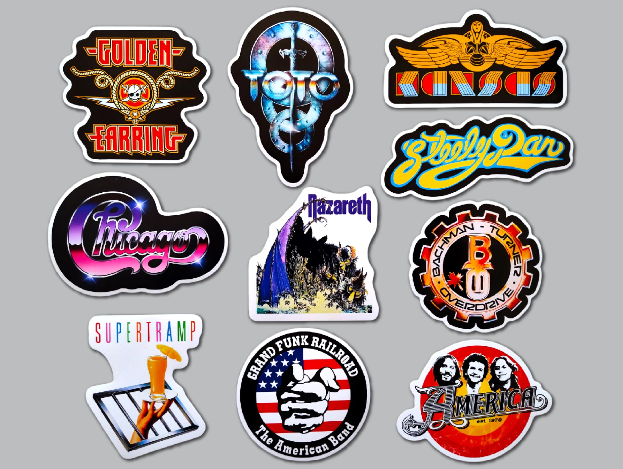 Classic Rock Sticker Pack (10 Stickers) Set 9 Retro 70s Vinyl Album Art Waterproof Collectible Tour Merch Music Fan Gift Vintage Design Radio hit