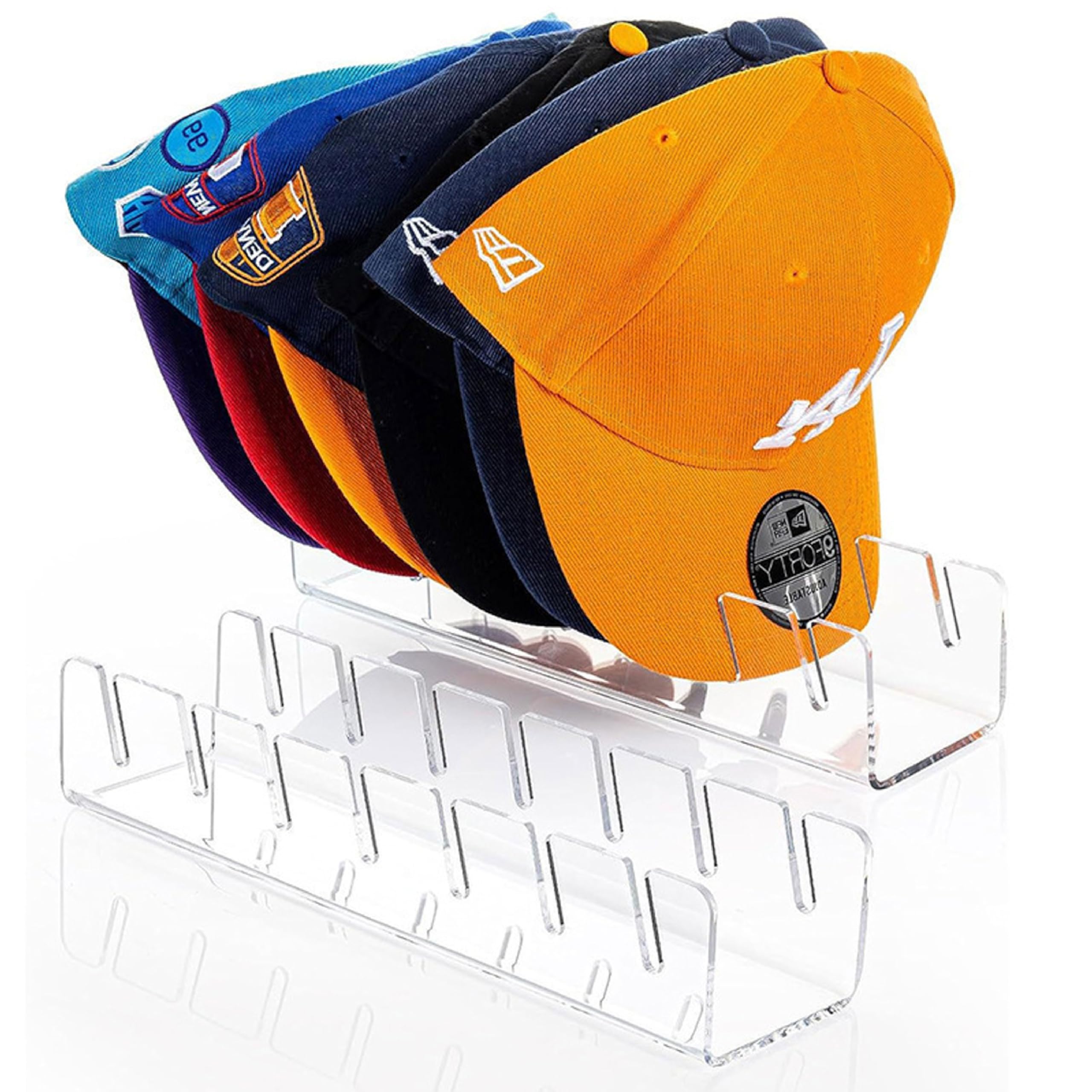 IIUIKOO clear acrylic hat organizer for baseball caps - 2 pack, lightweight and minimalist, no installation needed, perfect for dorm room essentials, desks, or shelves