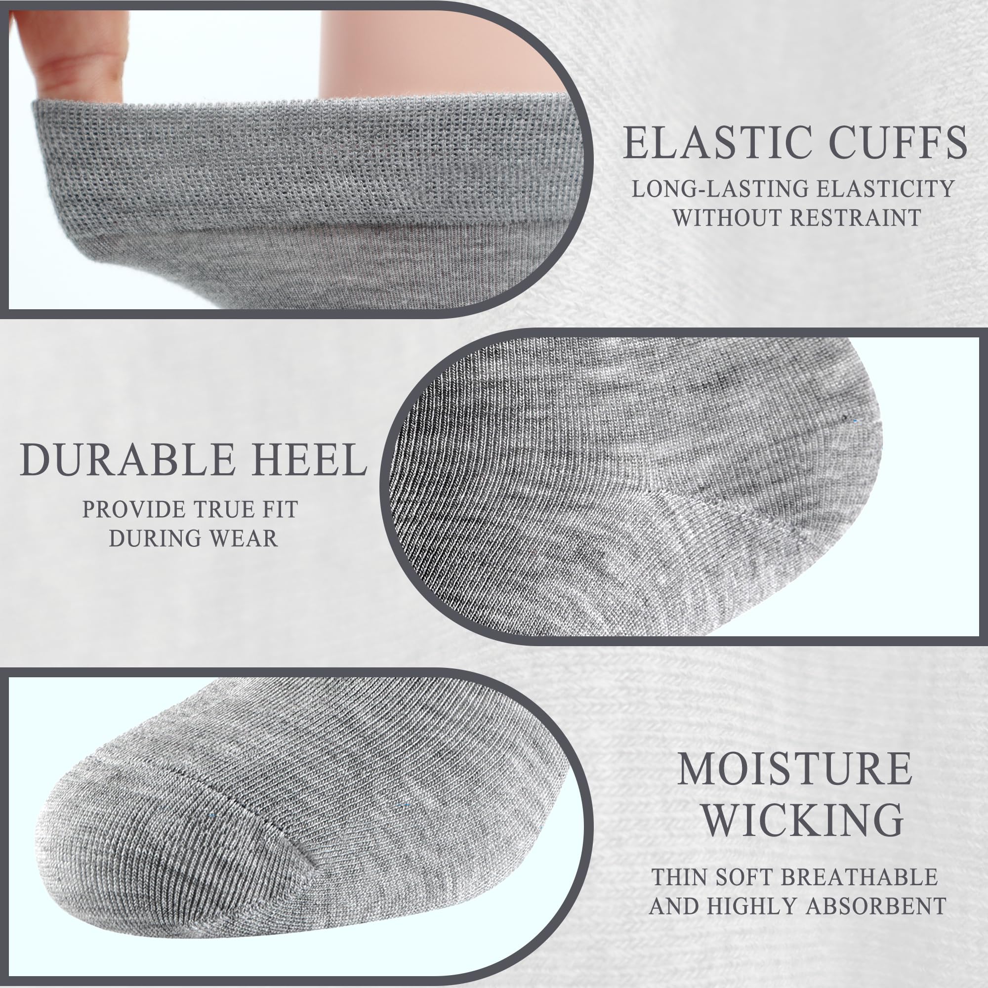 Calcetines finos de fibra de bambú para mujer, con efecto de tobillo, sedoso, suave, transpirable, clásico, antiolor, 6 unidades, Gris, M