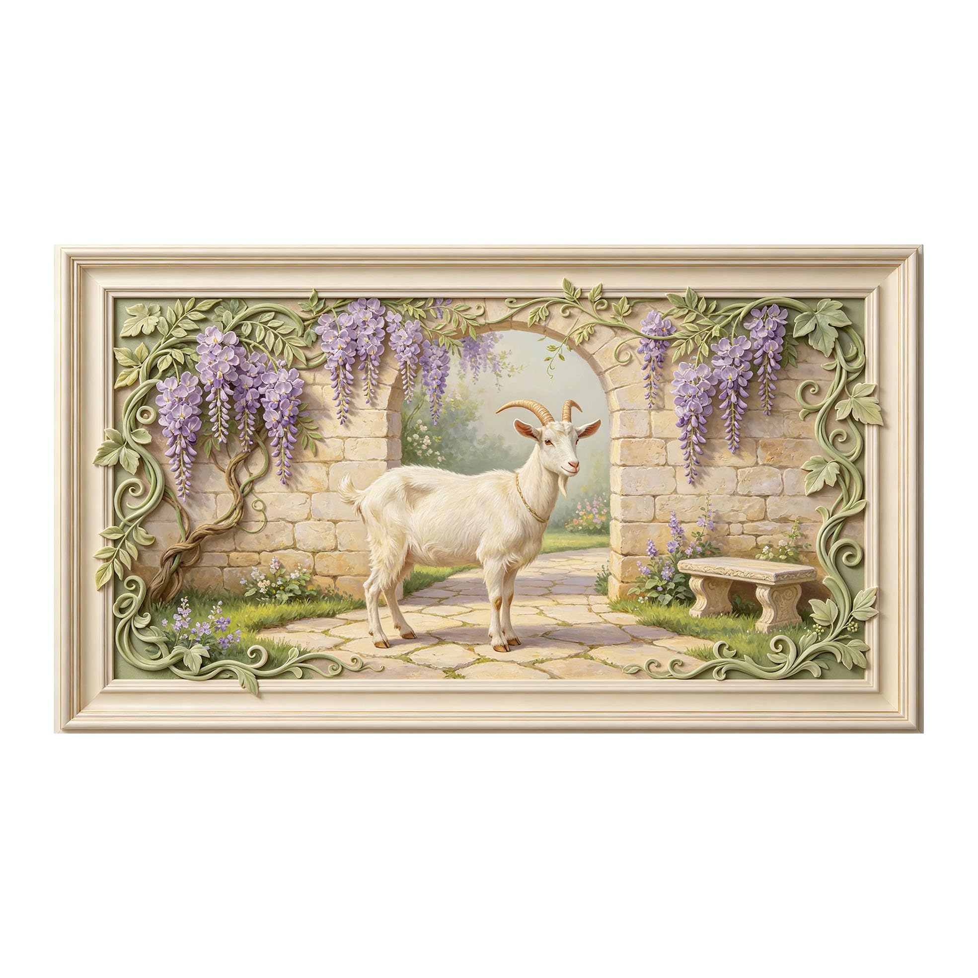 Yzpallescene 3D 3D Framed Wall Art 50cm×90cm Provence Garden Goat Pastoral Oil Painting Large Size SelfAdhesive Removable Wall Decor Prints Artwork for Living Room Bedroom Office