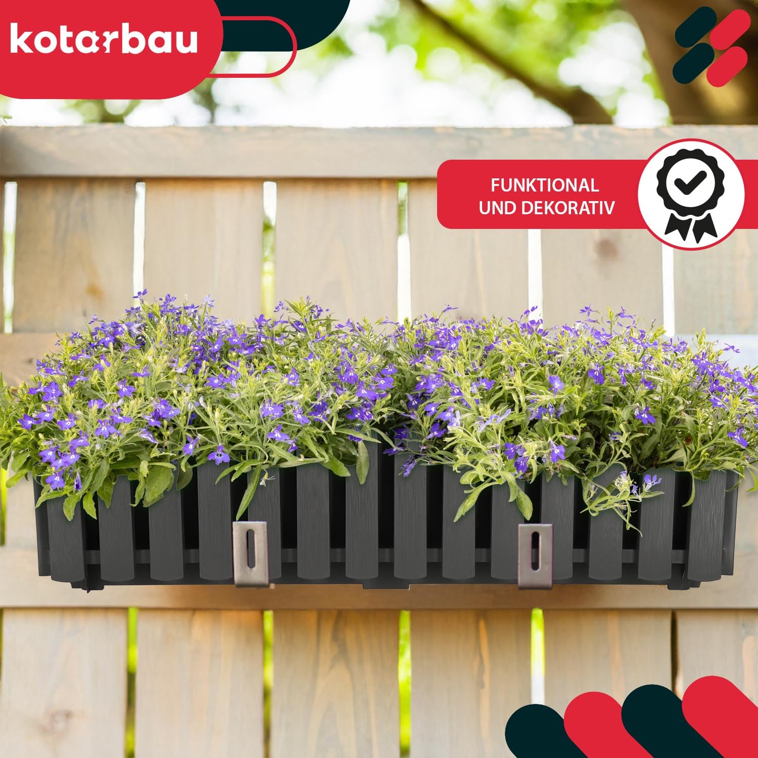 KOTARBAU® 6 pz Fioriera da Esterno - Vaso Fiori - Plastica - 58 x 18 x 16 cm - Grigio - Fioriera da Balcone - Vaso Rettangolare da Esterno - Vasi per Piante