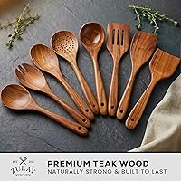 Vista 2 de Zulay Kitchen - Cucharas de madera premium de 8 piezas, acabado liso, madera de teca natural, antiadherentes, hechas a mano