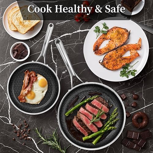 Miniatura 8 de Sartén antiadherente Sartén de cerámica de acero inoxidable de 8 pulgadas, sartén antiadherente, PFAS PFOA PTFE libre y no tóxico, compatible con