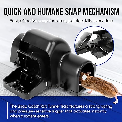 Miniatura 6 de Trampa para túnel de ratas con cierre a presión atrapa roedores reutilizable para uso en interiores y exteriores, trampa segura para ratones sin