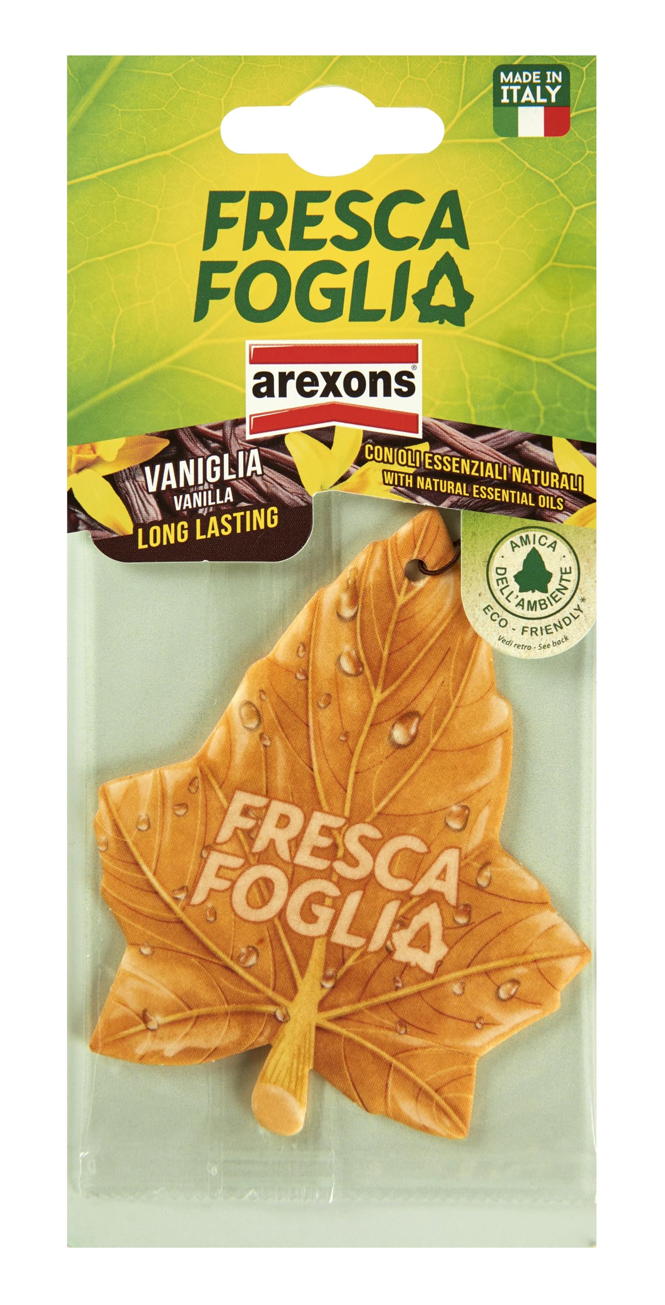 AREXONS 1631 Fresca foglia Classic Vaniglia, Profumatore Auto in Cartonfeltro, Profumatore Ambiente Auto con Regolazione di Profumazione, Facile dosaggio