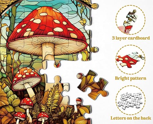 Miniatura 4 de Rompecabezas vintage de hongos para adultos de 1000 piezas, rompecabezas de plantas de naturaleza con vitrales, rompecabezas de arte imposible,