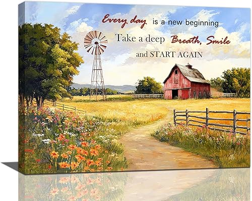 Arte de pared de granero de granja, cuadros rústicos de granja, decoración de pared de molino de viento campestre, pintura de lienzo con marco de