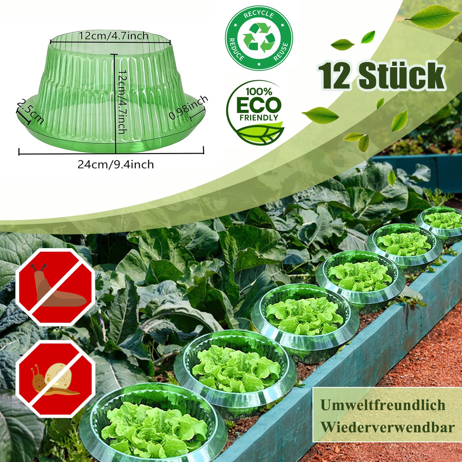 Collare Anti-lumache, Protezione Anti-lumache, Granuli Anti-lumache, Protegge le Piante Senza Agenti Chimici (12 PZ)