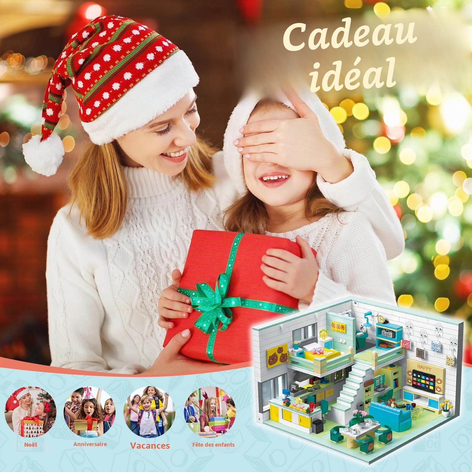 Jouet de Construction, Kit de Mini Modèle de Bloc Maison d'amis, Bloc de Maison Modulaire de Dessin Animé, Jouet Éducatif STEM Cadeau pour Ados Enfants 8+, 1035 Pièces